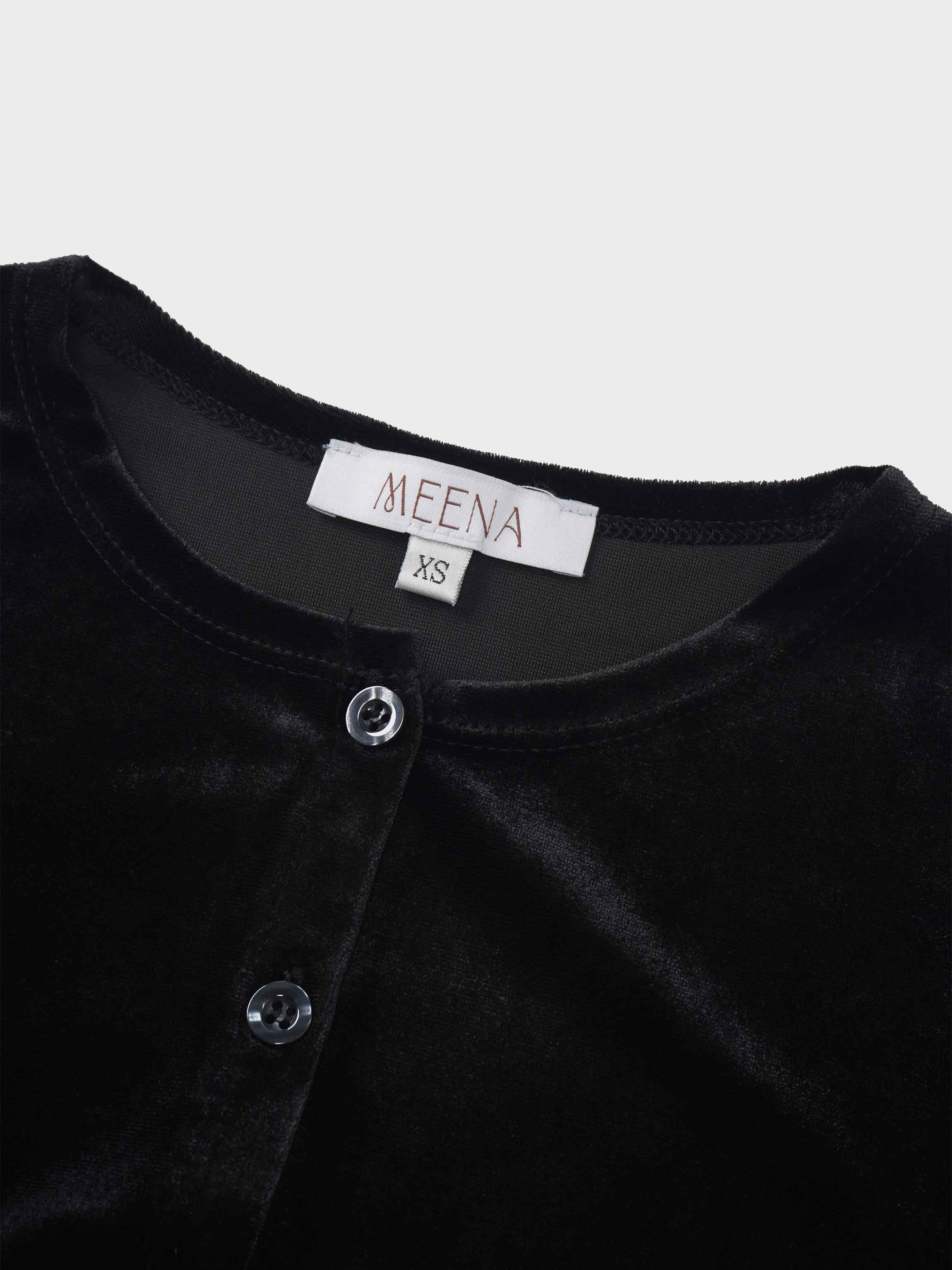 Velour Button Down Crew Cardigan-Black