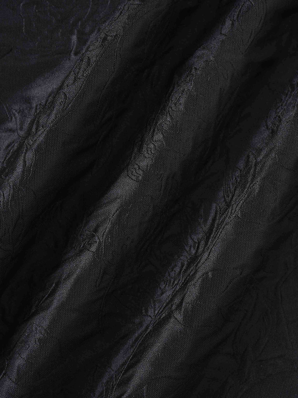 Pleated Waistband Brocade Full Skirt-Black