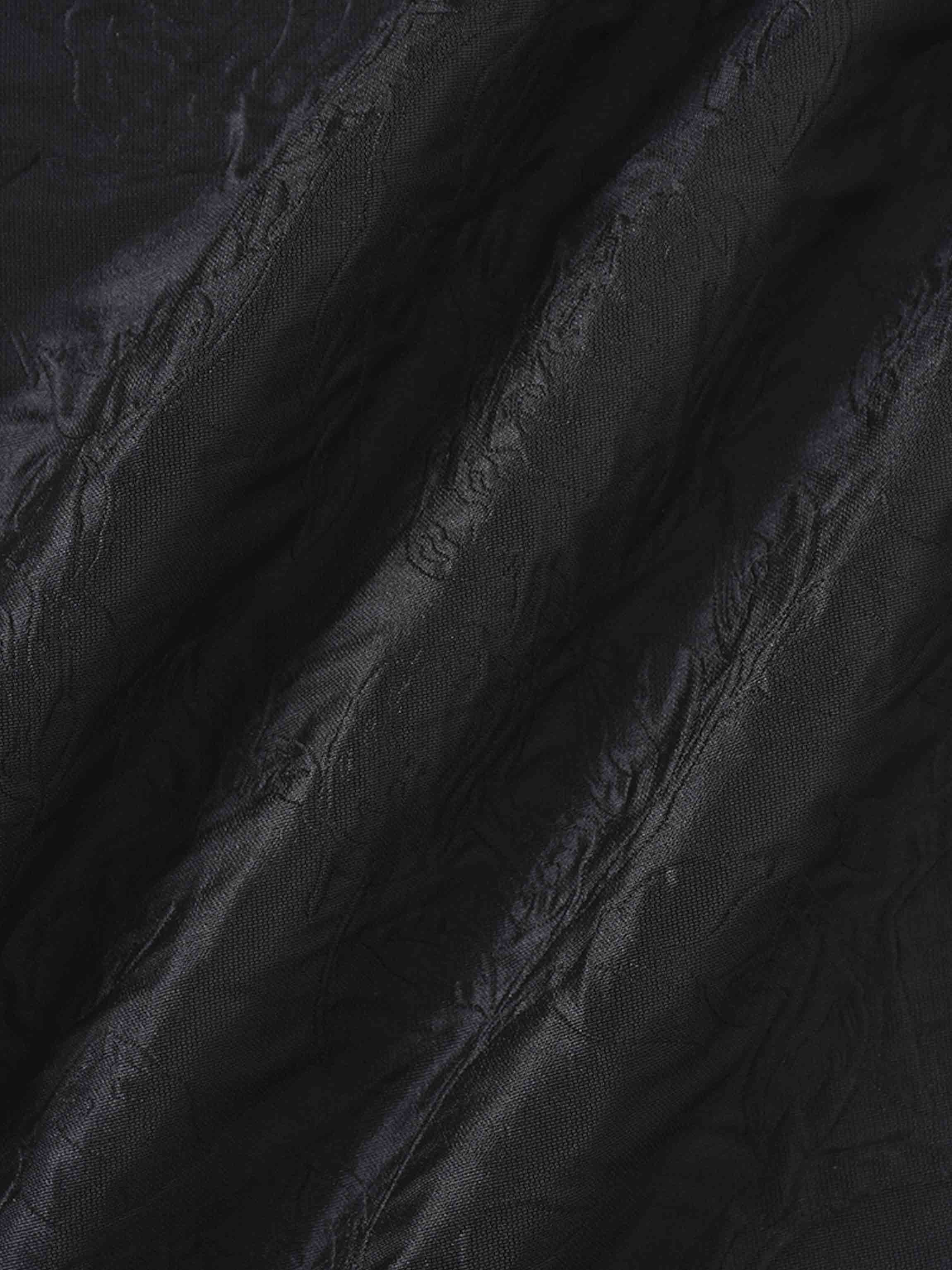 Pleated Waistband Brocade Full Skirt-Black