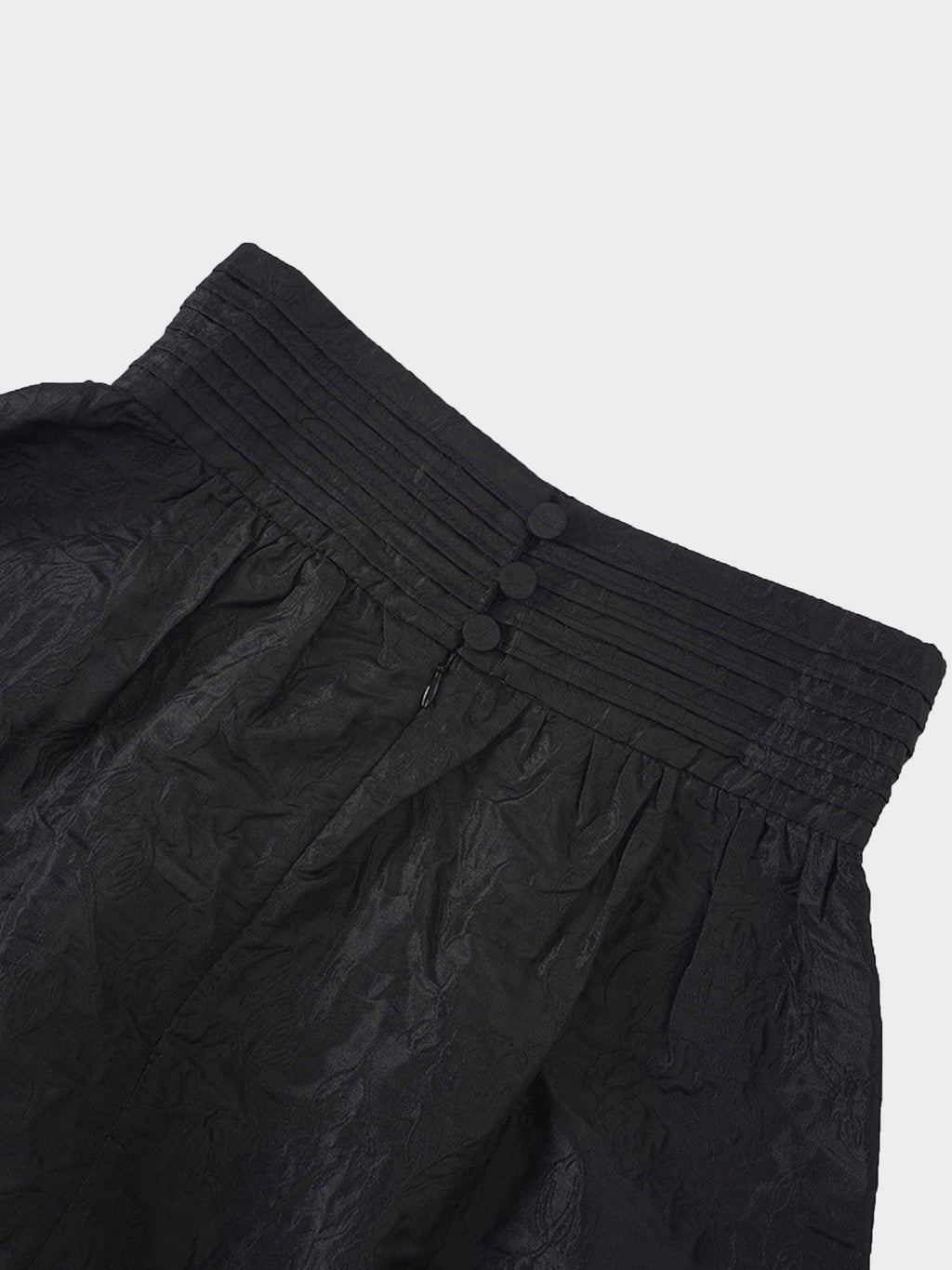 Pleated Waistband Brocade Full Skirt-Black