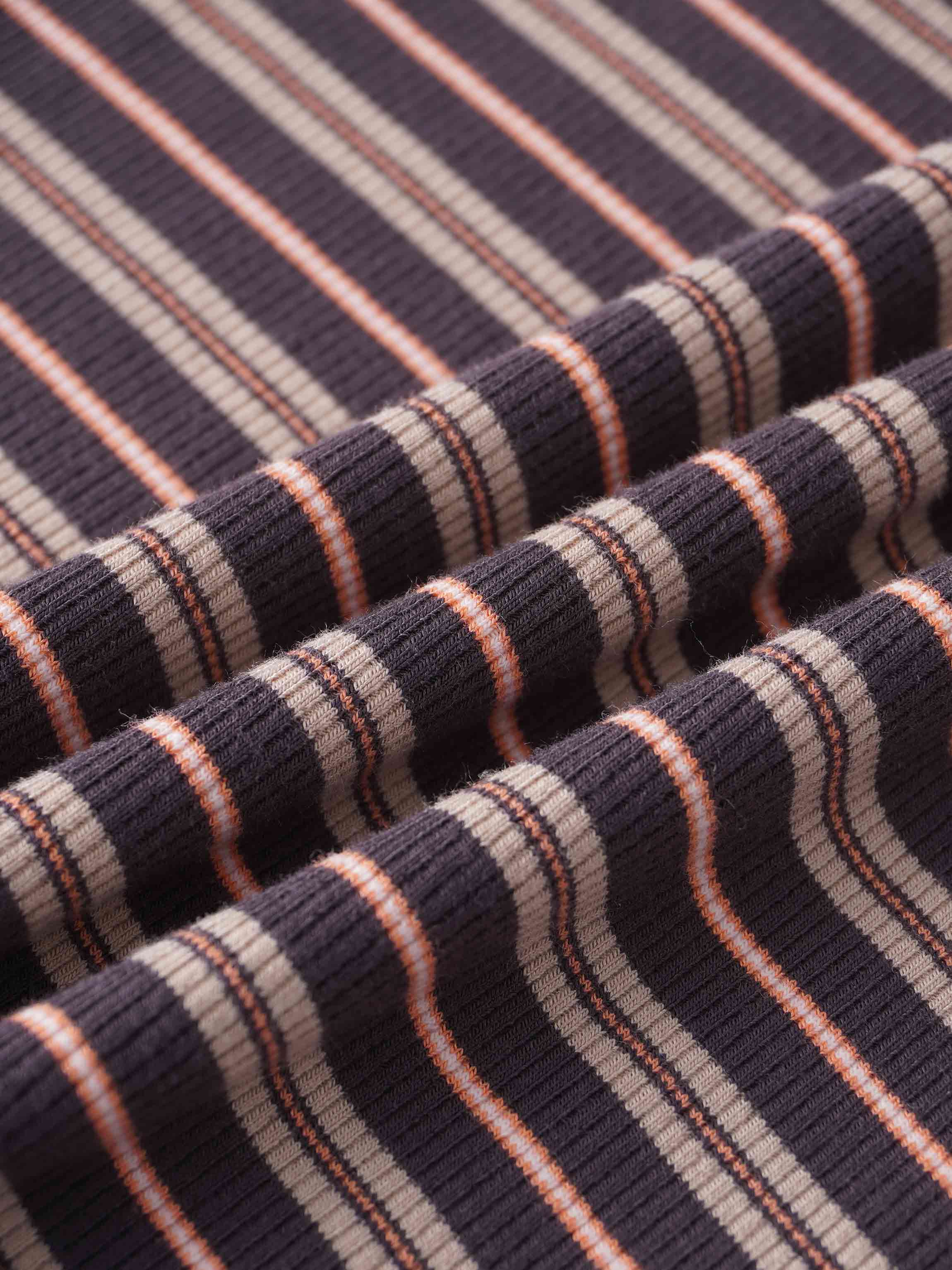 Striped Ribbed Turtleneck-Grey/Peach