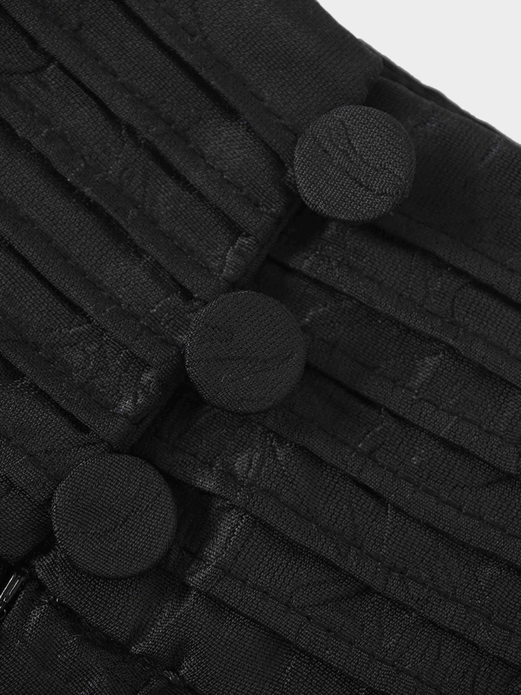 Pleated Waistband Brocade Full Skirt-Black