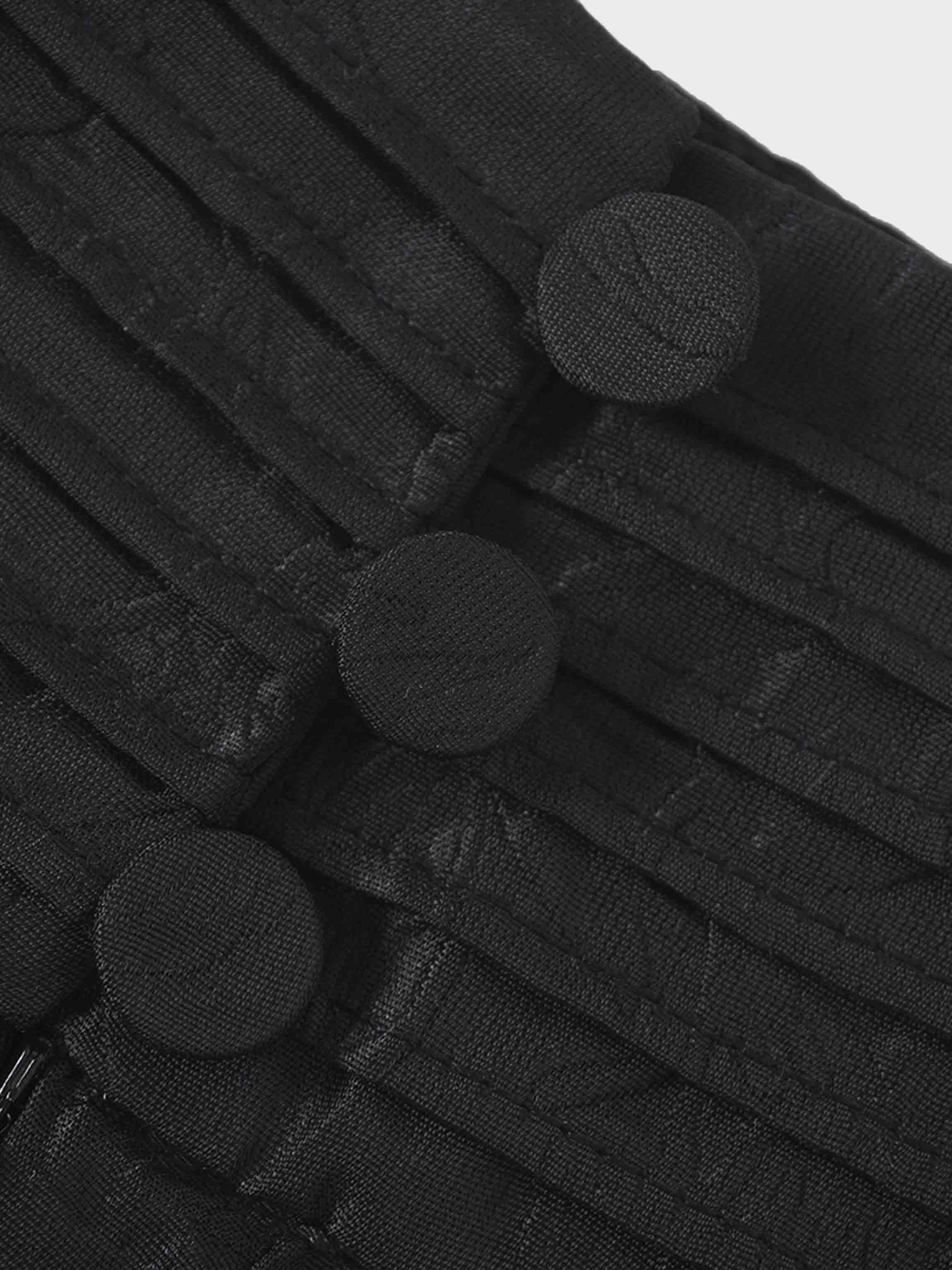 Pleated Waistband Brocade Full Skirt-Black