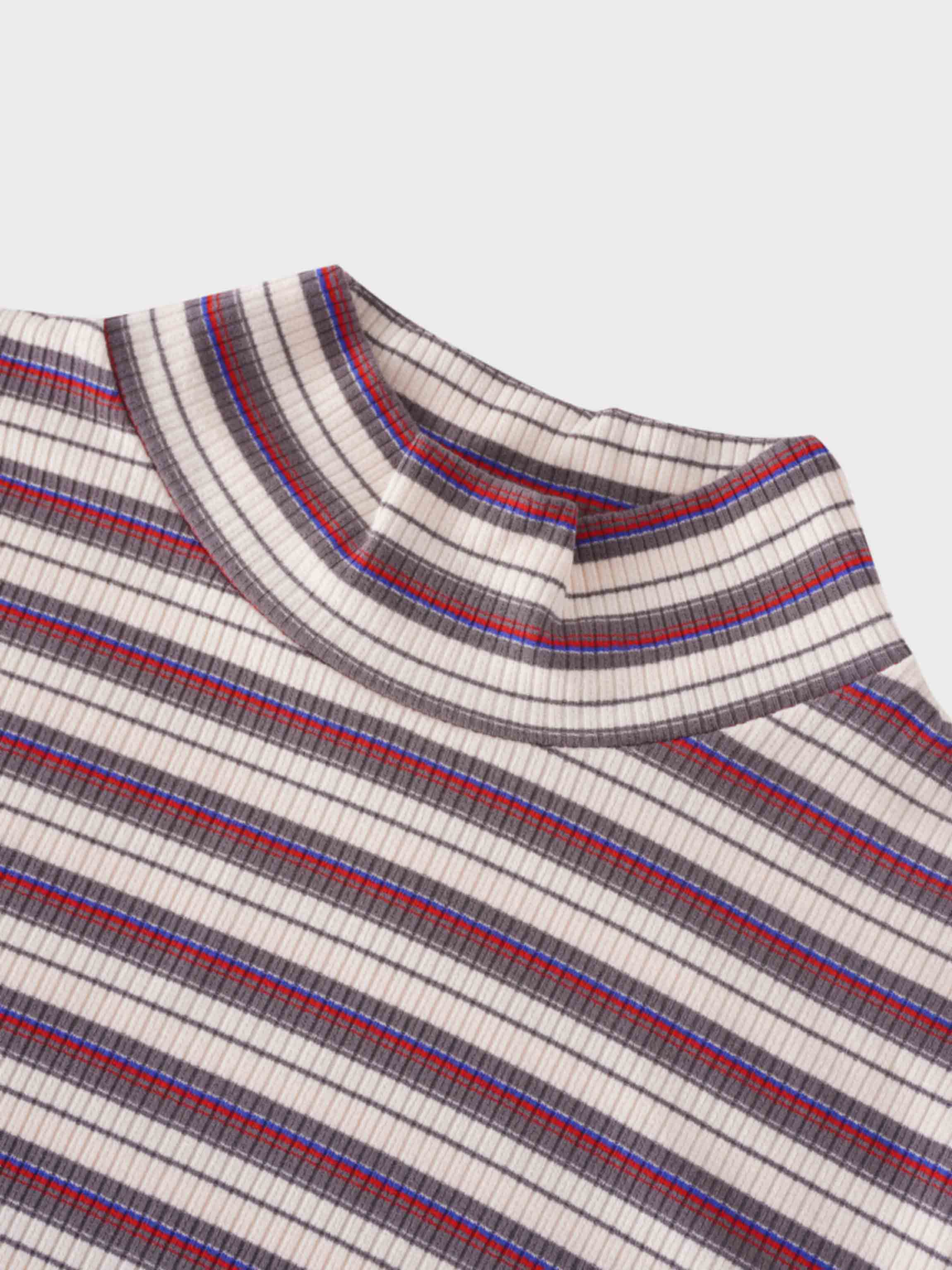 Striped Ribbed Turtleneck-Cream/Grey/Pink