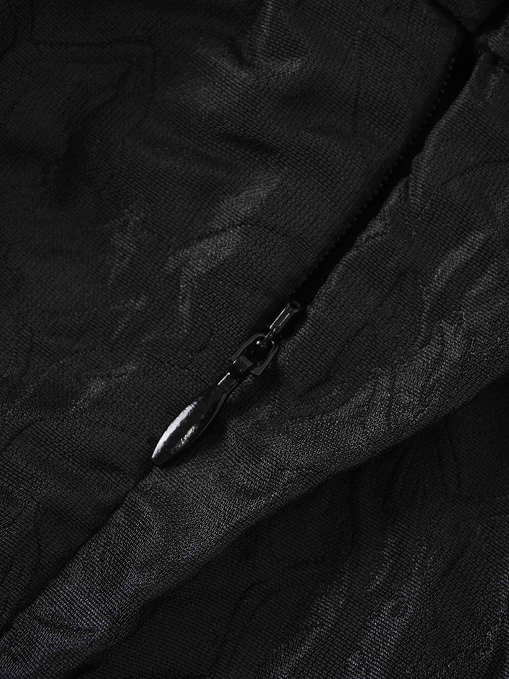 Pleated Waistband Brocade Full Skirt-Black