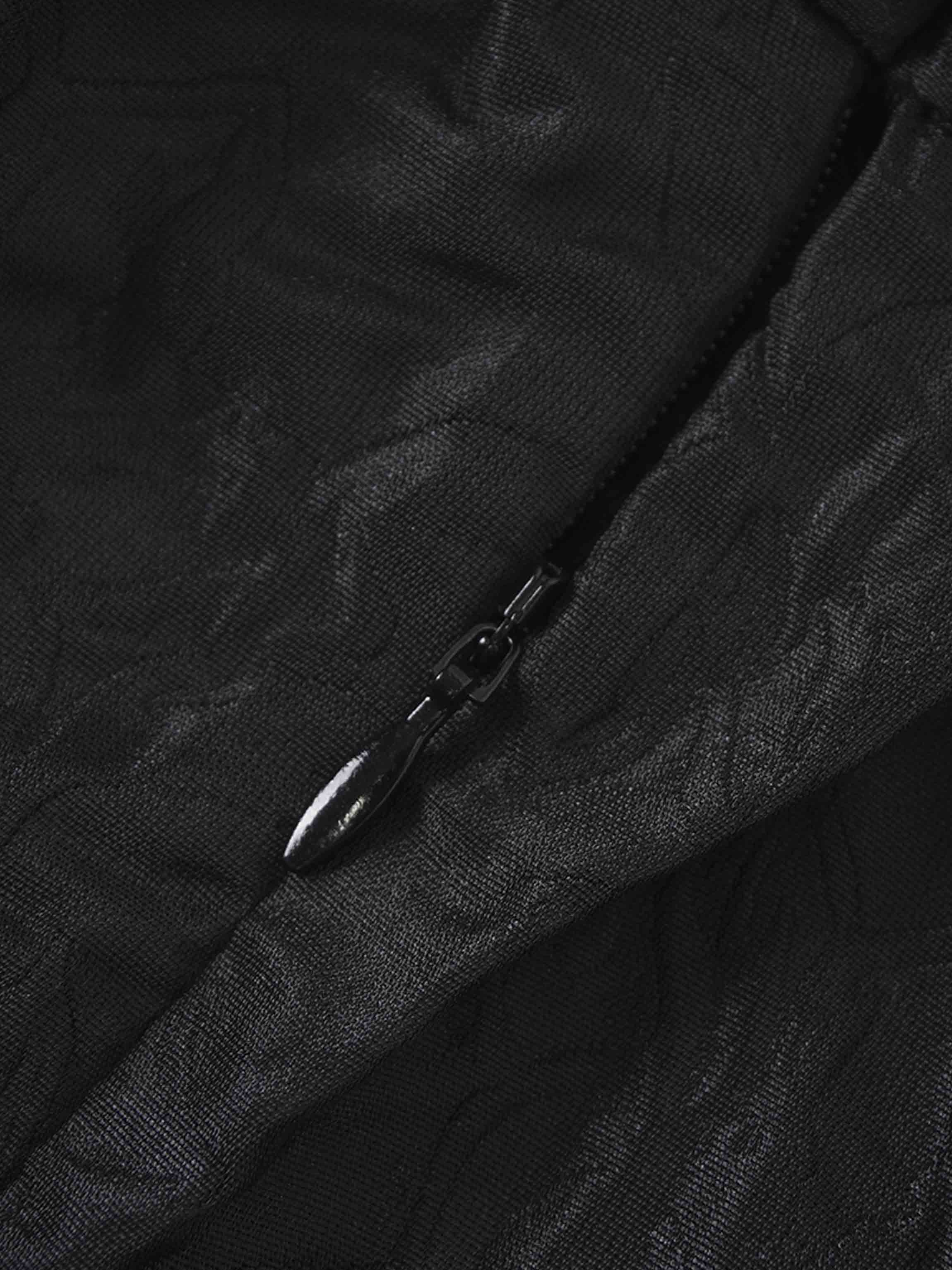 Pleated Waistband Brocade Full Skirt-Black