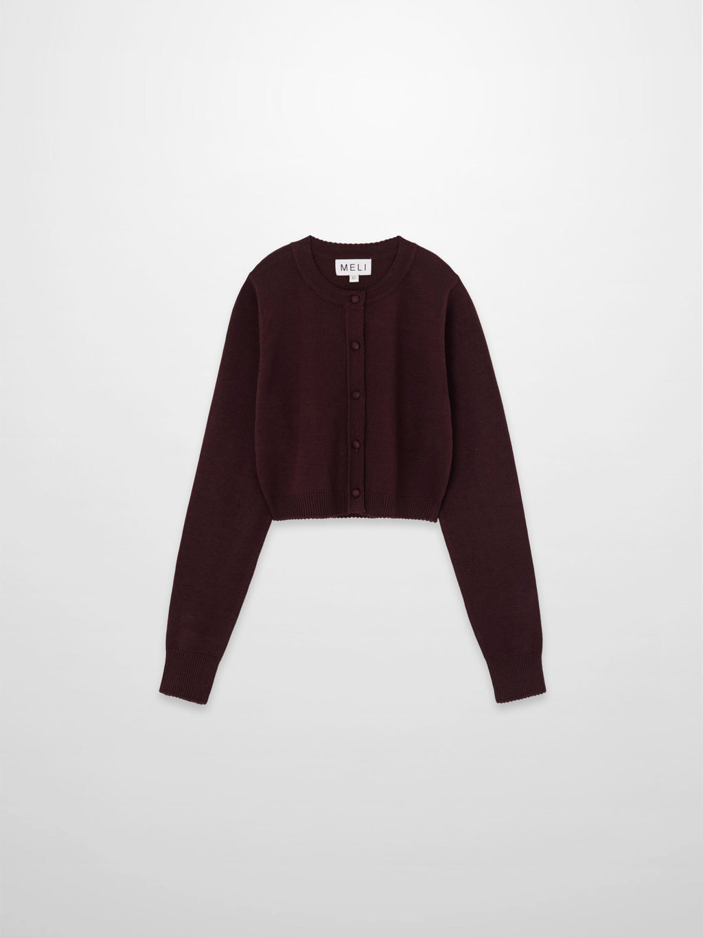 Trim Detail Crew Crop Cardigan-Chocolate Brown