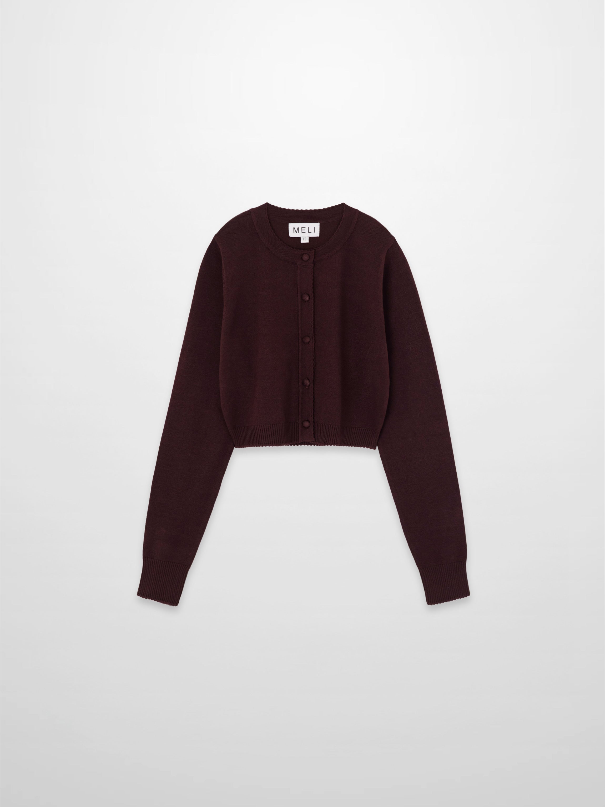 Trim Detail Crew Crop Cardigan-Chocolate Brown