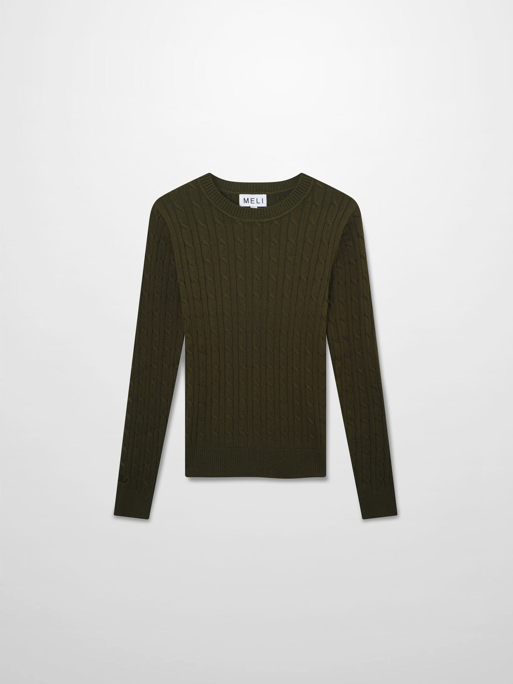 Crew Neck Cable Sweater-Olive Green