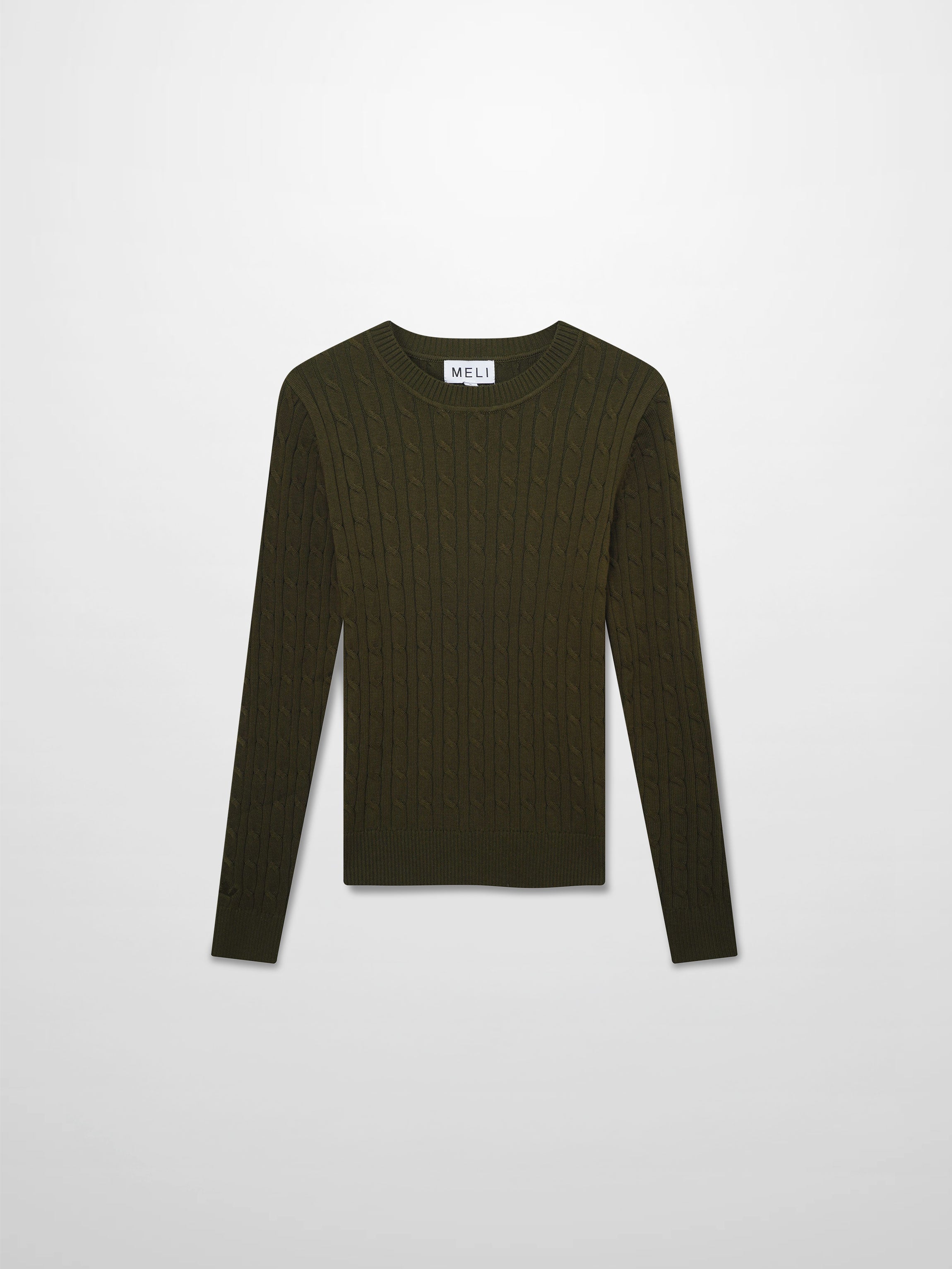 Crew Neck Cable Sweater-Olive Green