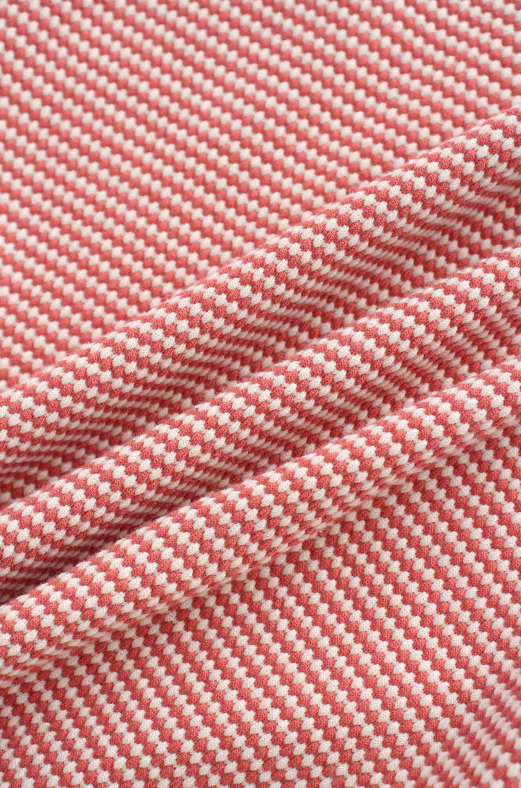 Waffle Striped Crew Tee-Rose/White