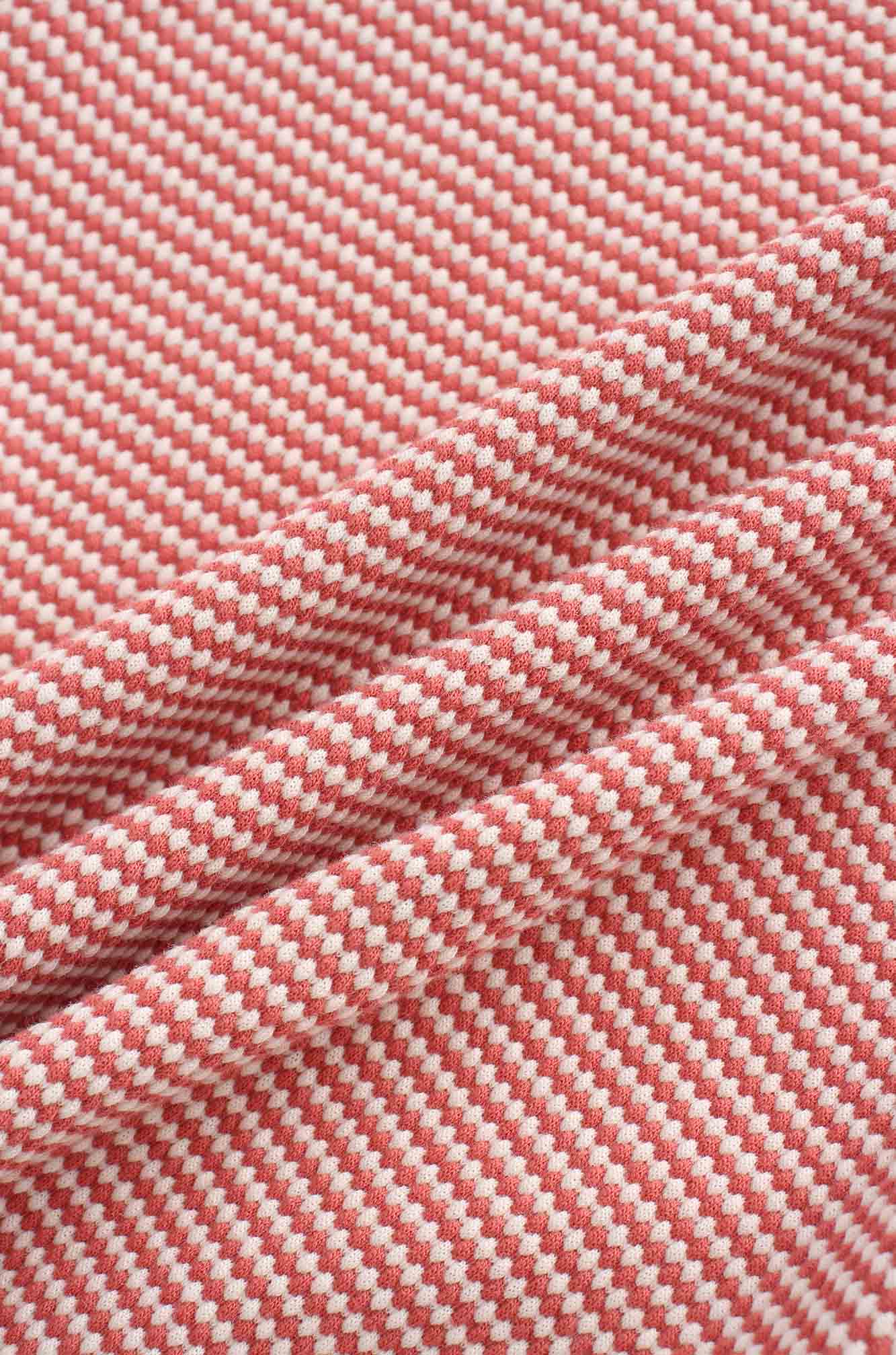 Waffle Striped Crew Tee-Rose/White