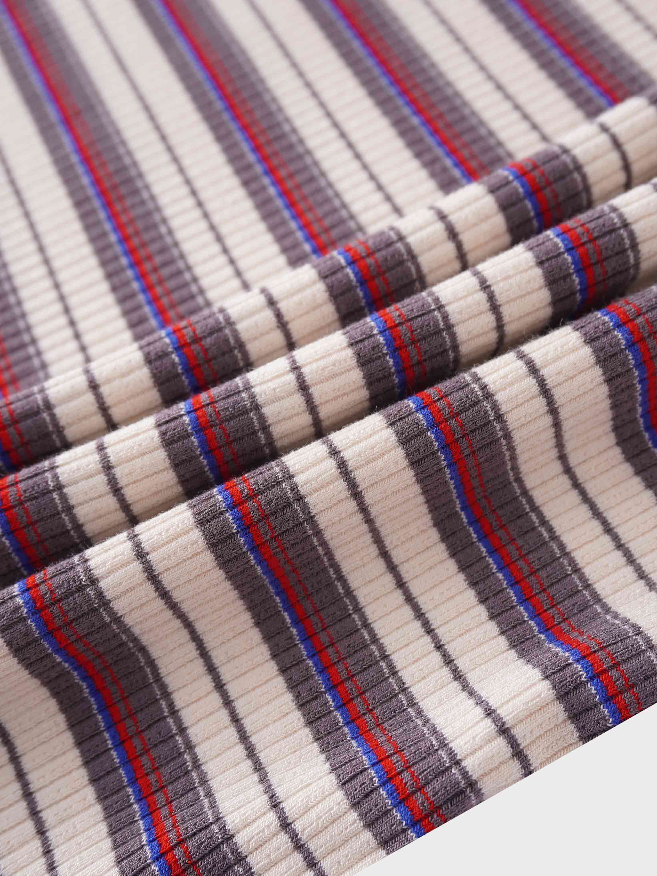 Striped Ribbed Turtleneck-Cream/Grey/Pink