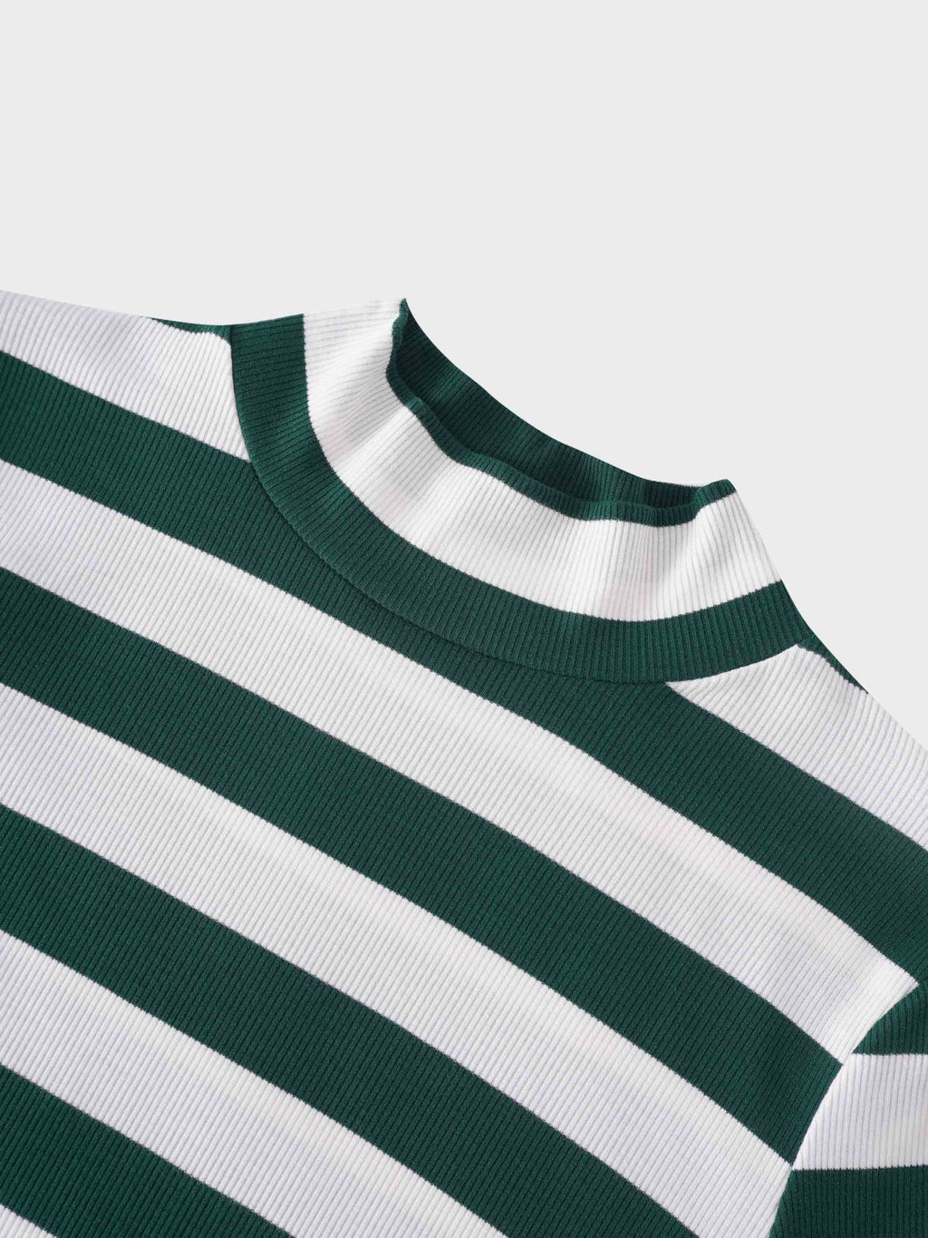 Striped Ribbed Turtleneck-Emerald/Cream