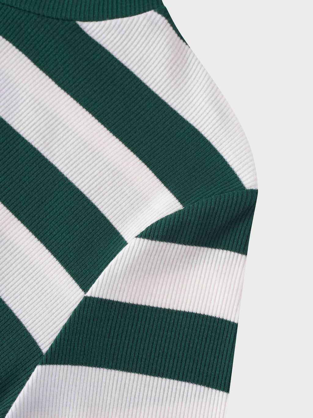 Striped Ribbed Turtleneck-Emerald/Cream