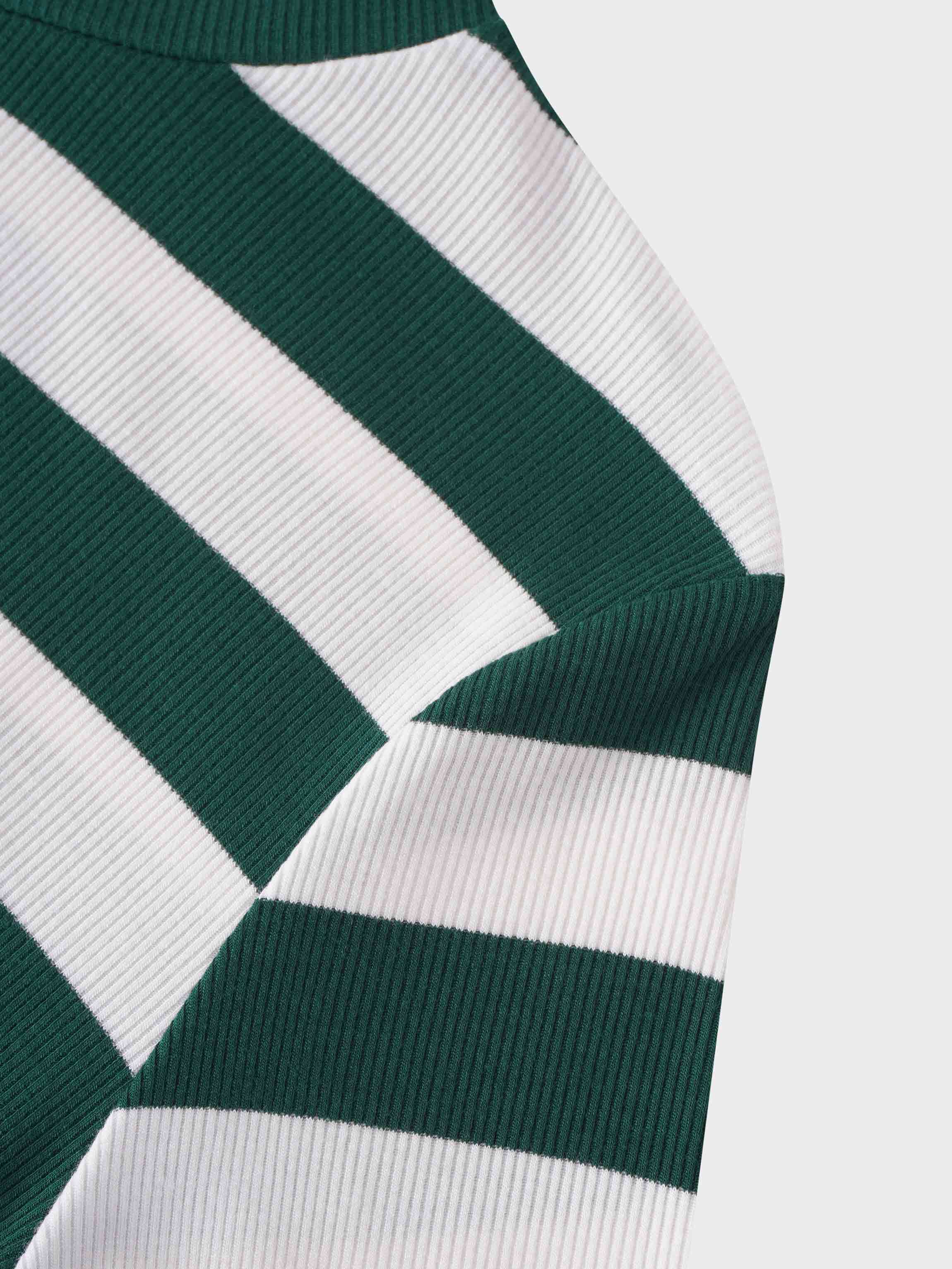 Striped Ribbed Turtleneck-Emerald/Cream
