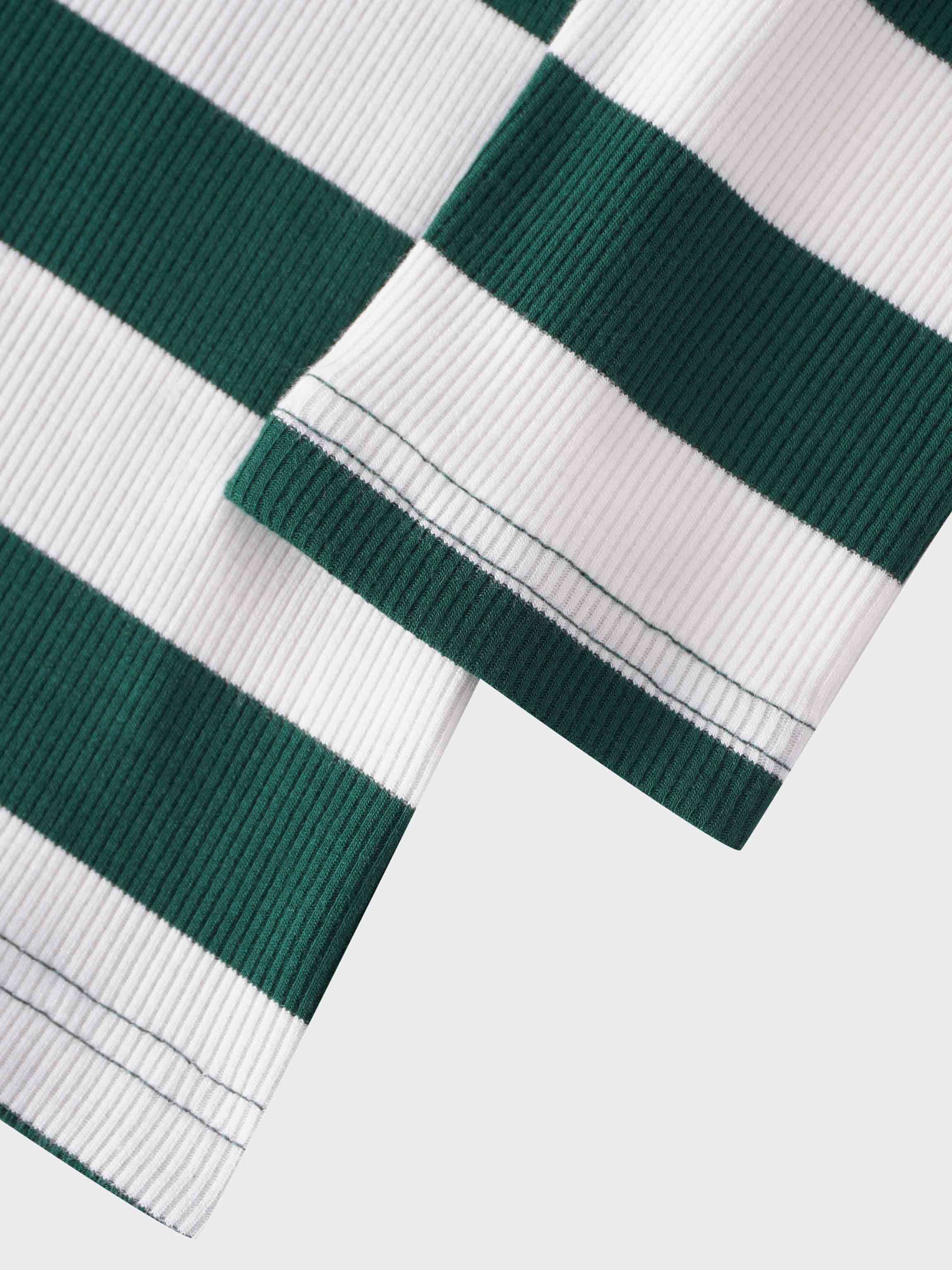 Striped Ribbed Turtleneck-Emerald/Cream