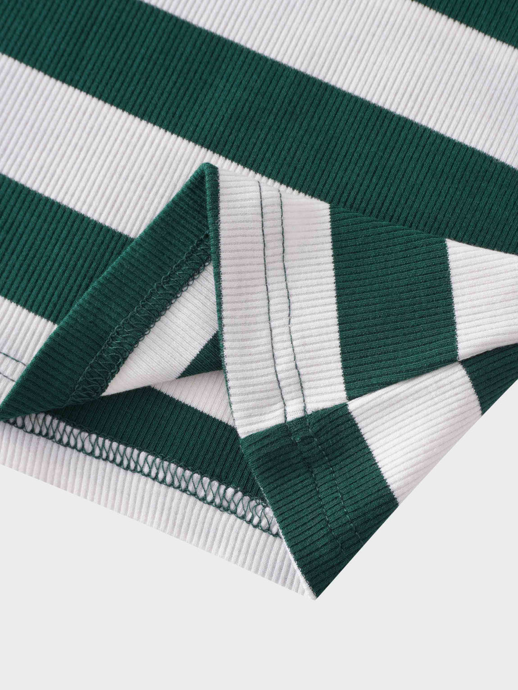Striped Ribbed Turtleneck-Emerald/Cream