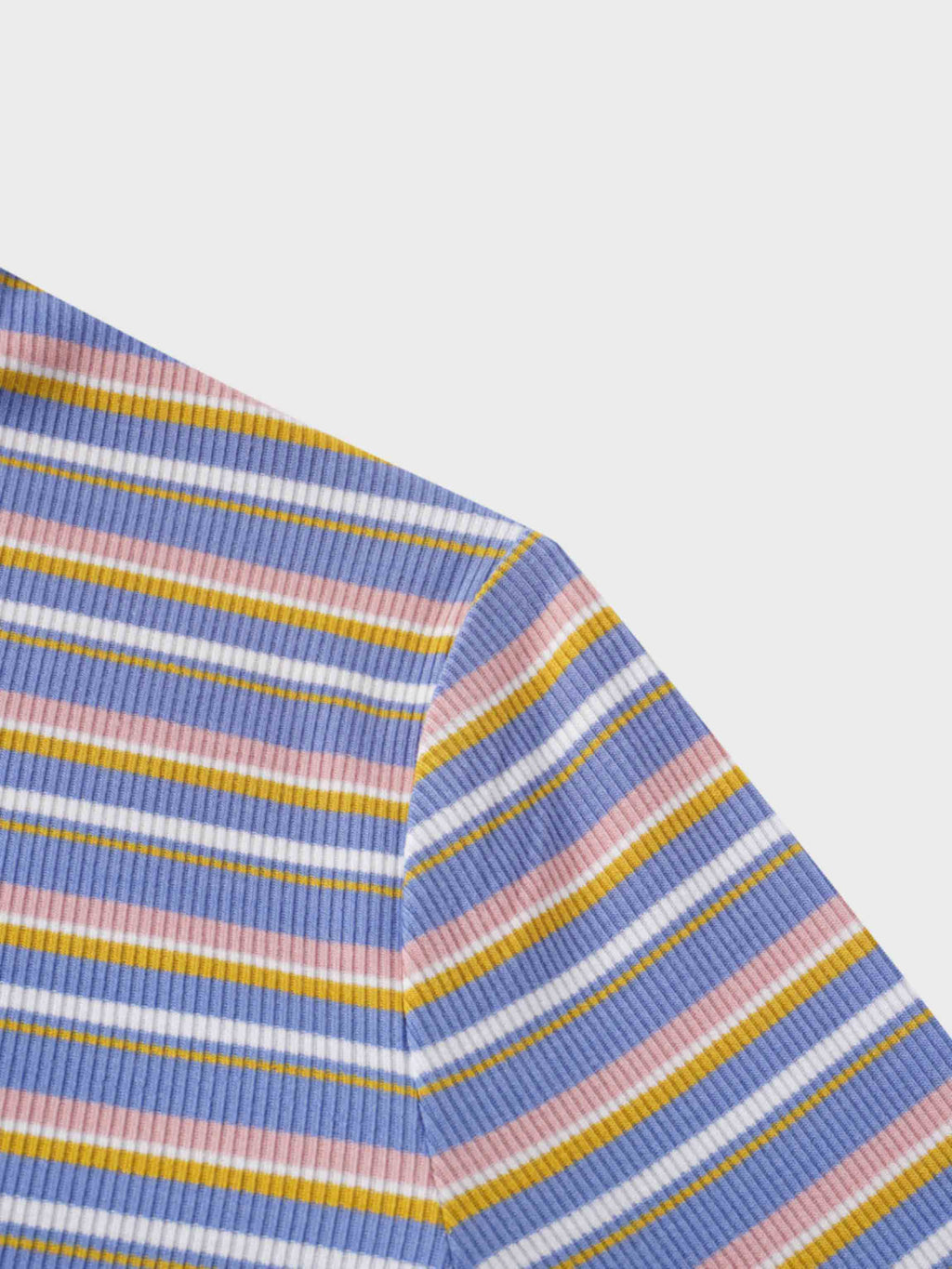 Ribbed Striped Crew 3/4 Sleeve-Light Blue/Pink