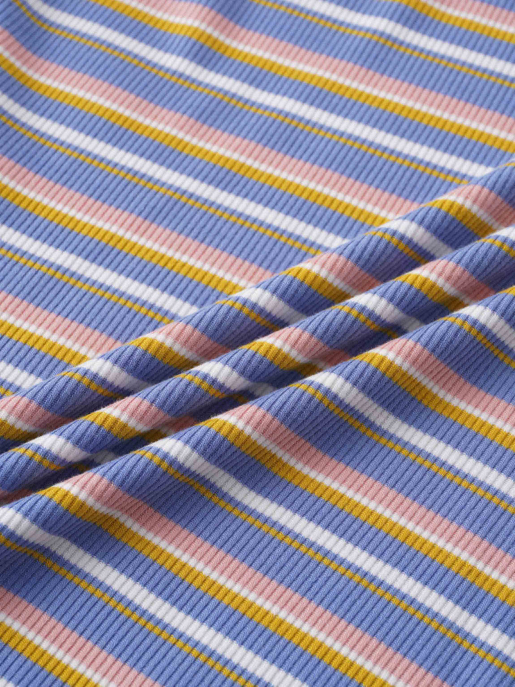 Ribbed Striped Crew 3/4 Sleeve-Light Blue/Pink