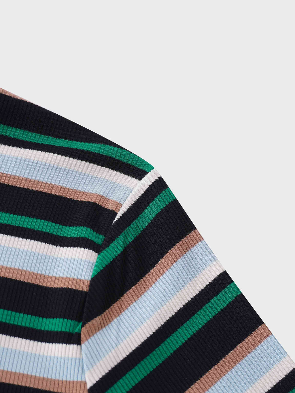 Ribbed Striped Crew 3/4 Sleeve-Green