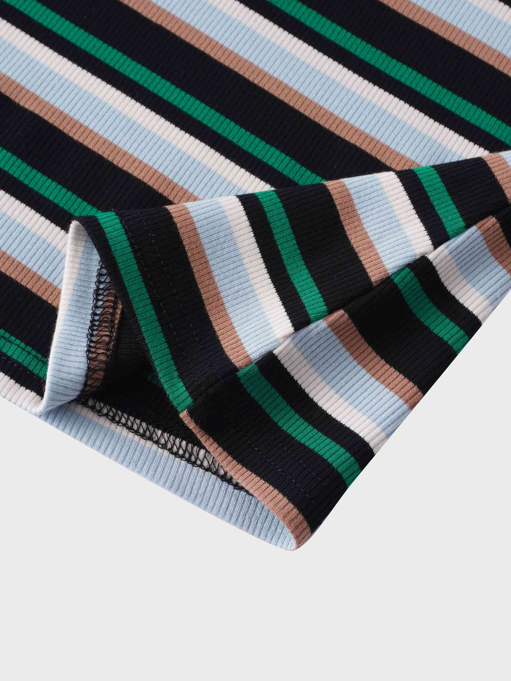 Ribbed Striped Crew 3/4 Sleeve-Green