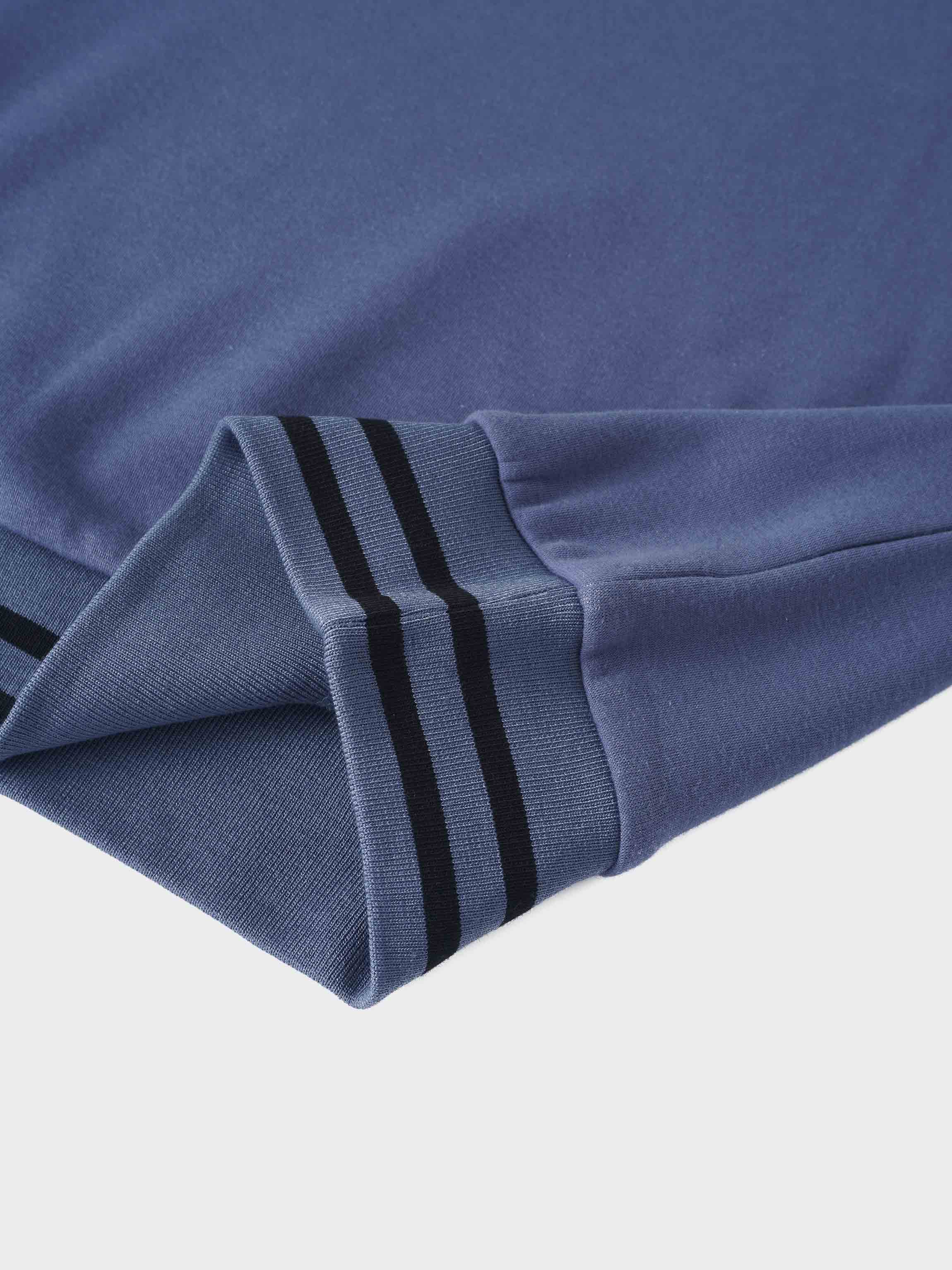 Striped High Neck Sweatshirt-Denim Blue/Black