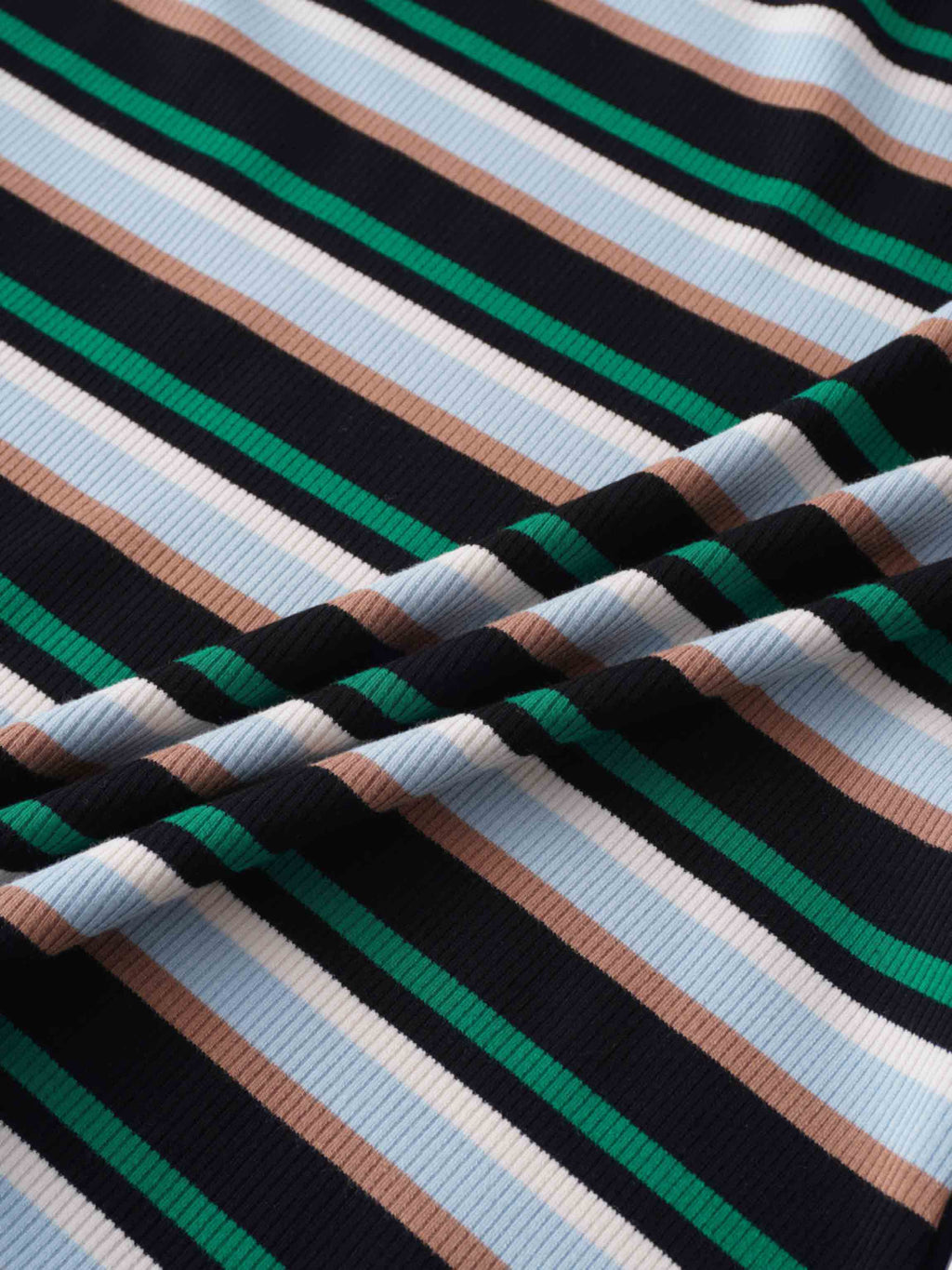 Ribbed Striped Crew 3/4 Sleeve-Green