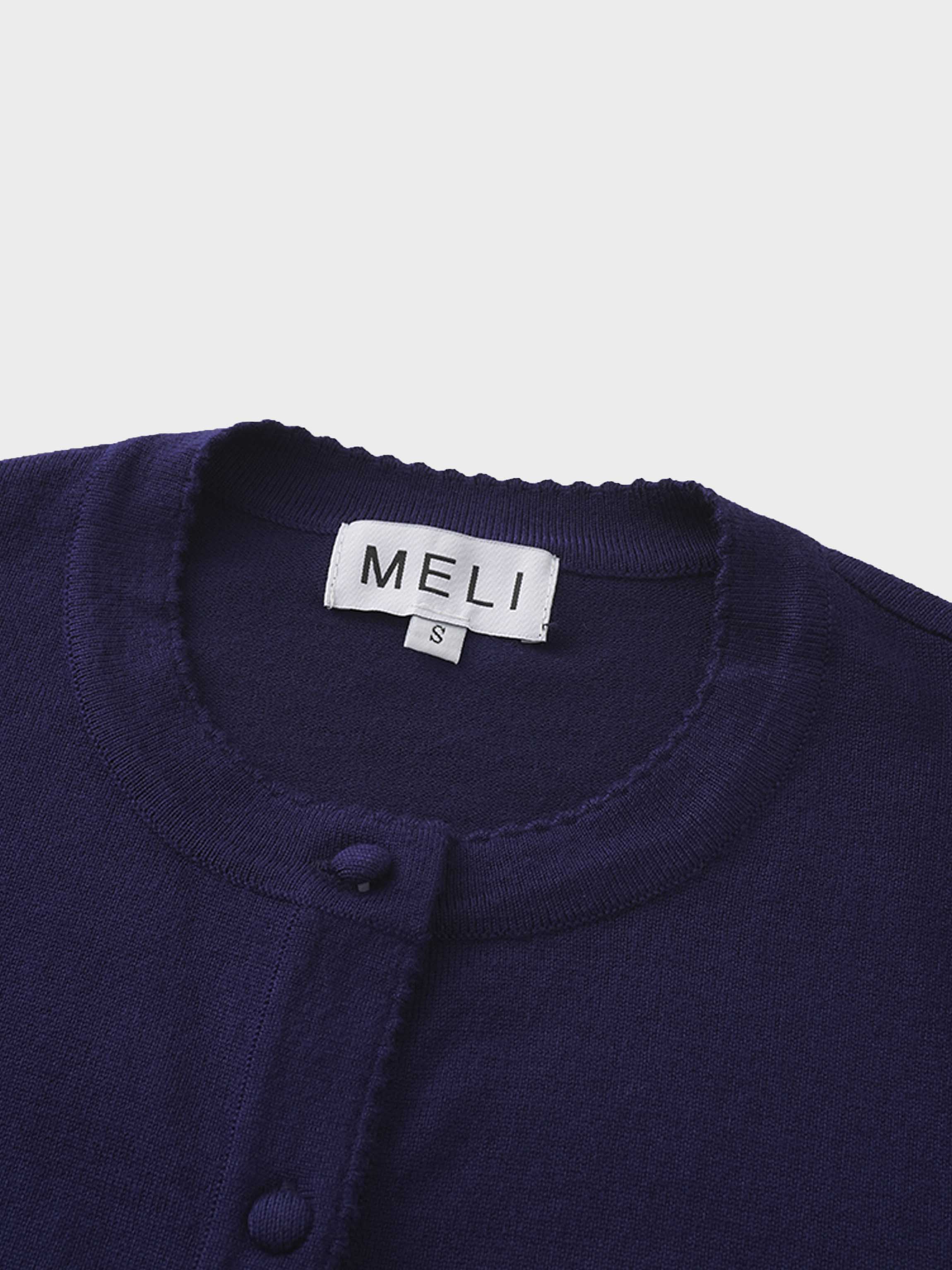 Trim Detail Crew Crop Cardigan-Navy