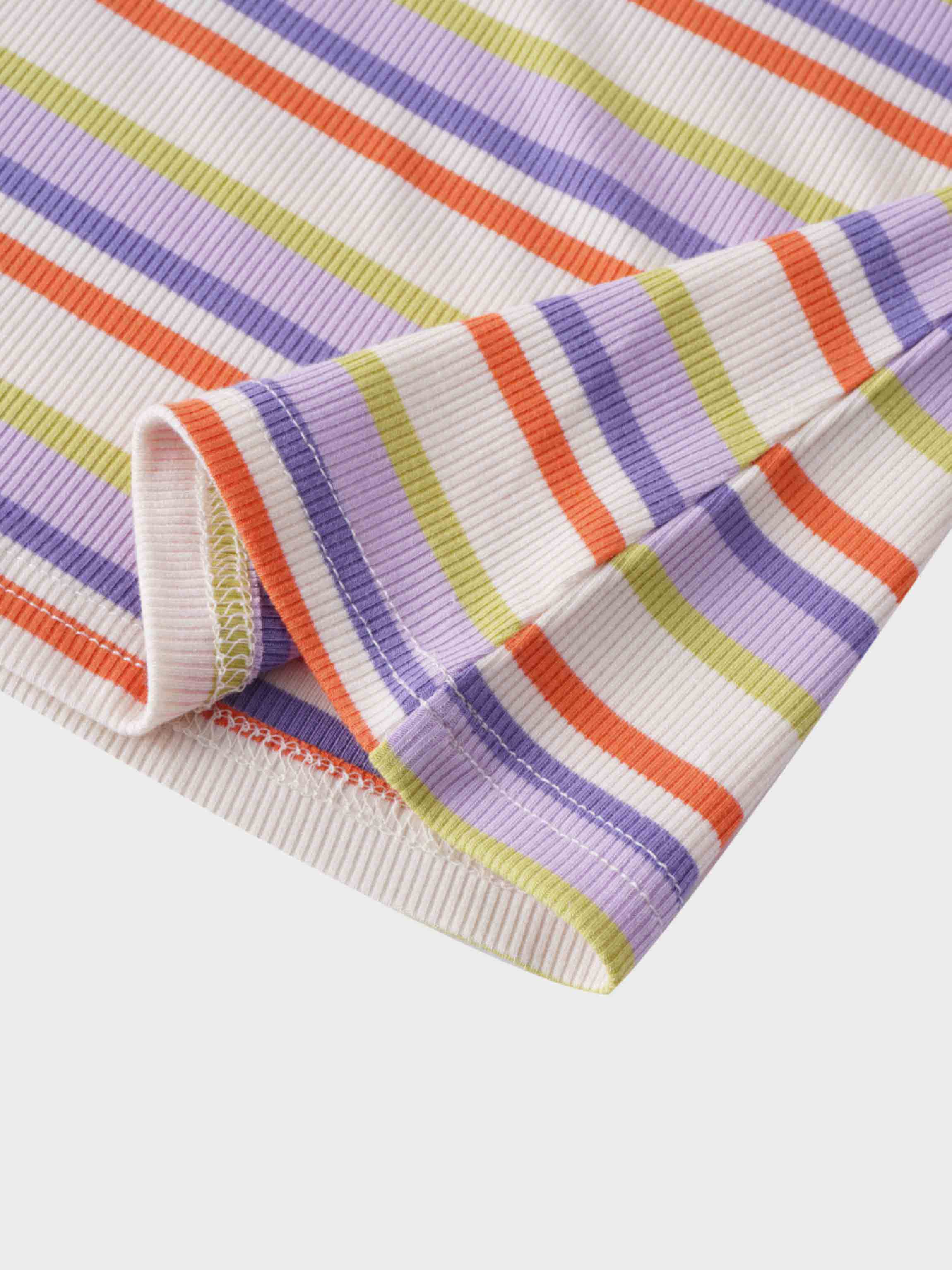 Ribbed Striped Crew 3/4 Sleeve-Orange/Purple