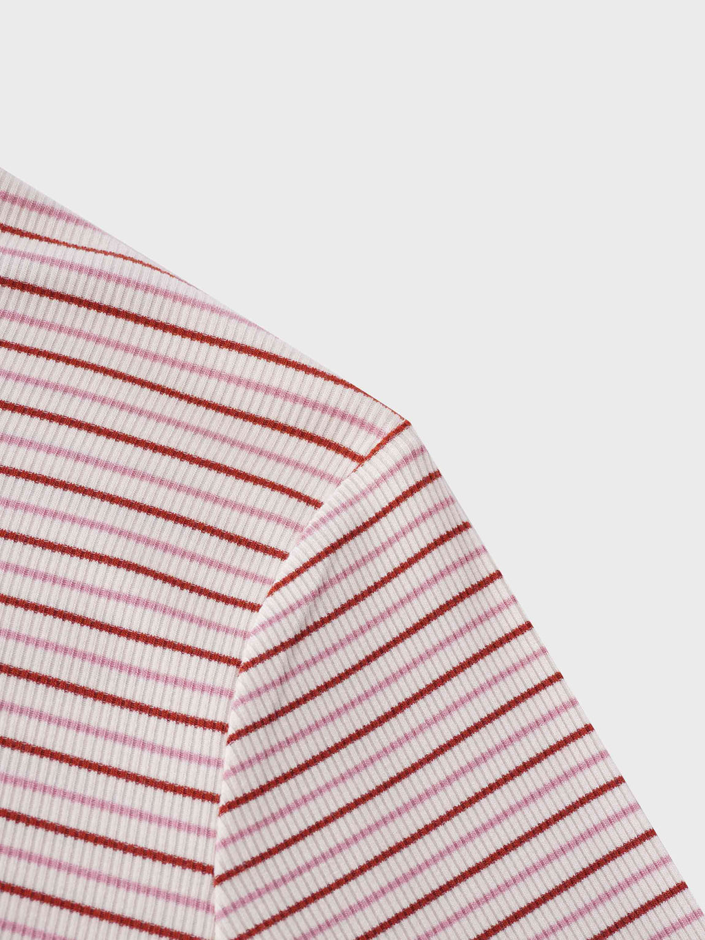 Ribbed Striped Crew 3/4 Sleeve-Pink/Raspberry