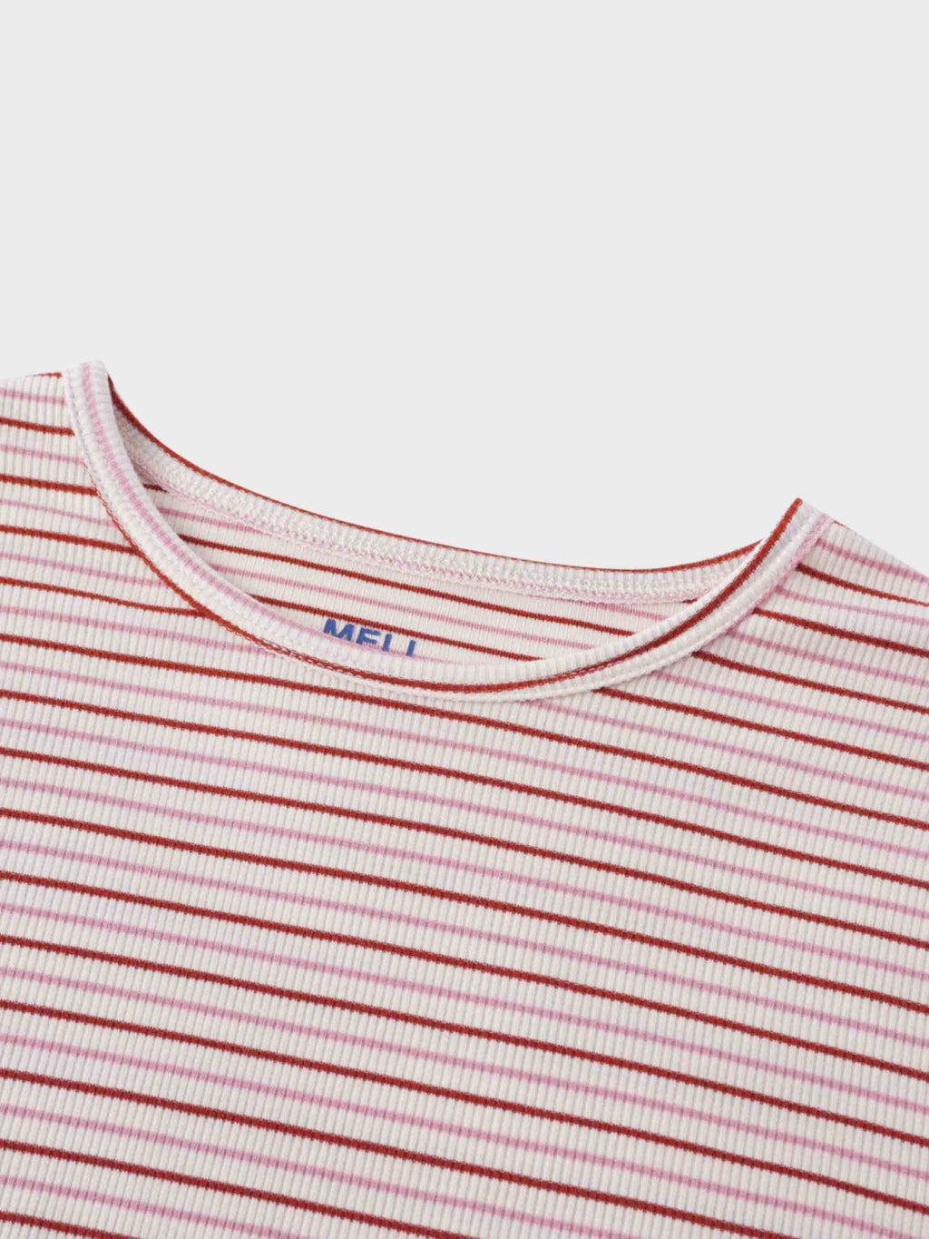 Ribbed Striped Crew 3/4 Sleeve-Pink/Raspberry