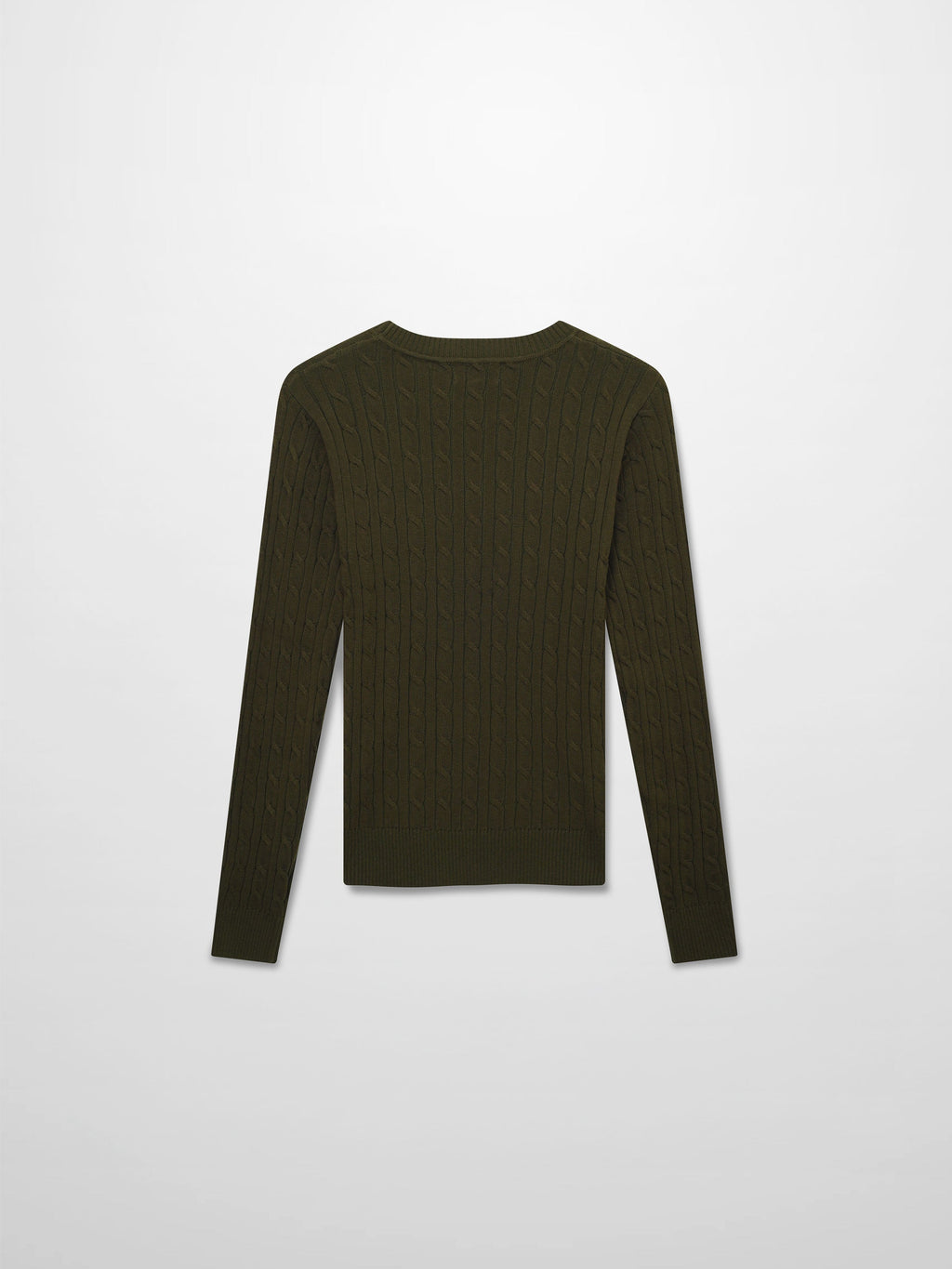 Crew Neck Cable Sweater-Olive Green