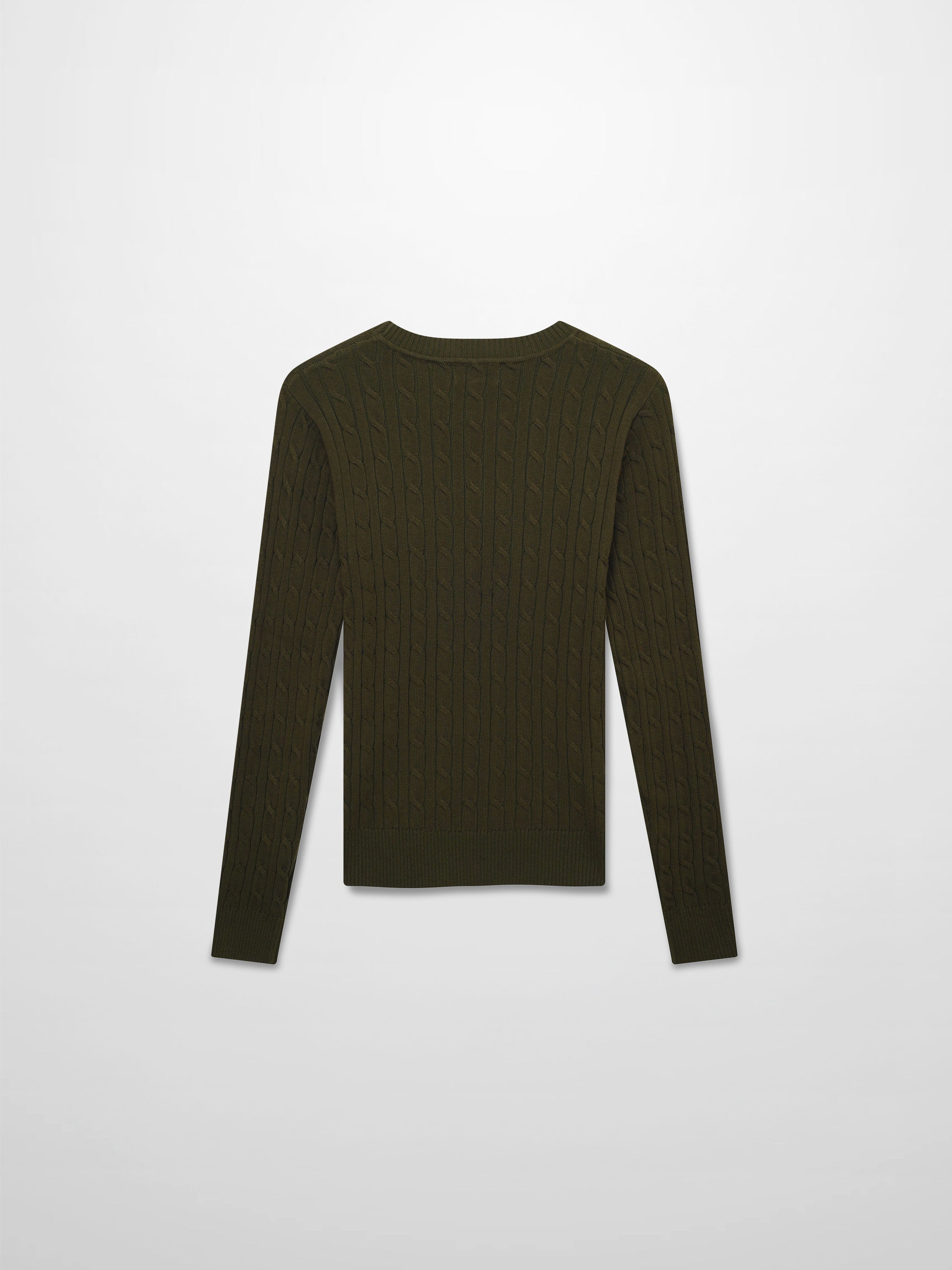 Crew Neck Cable Sweater-Olive Green