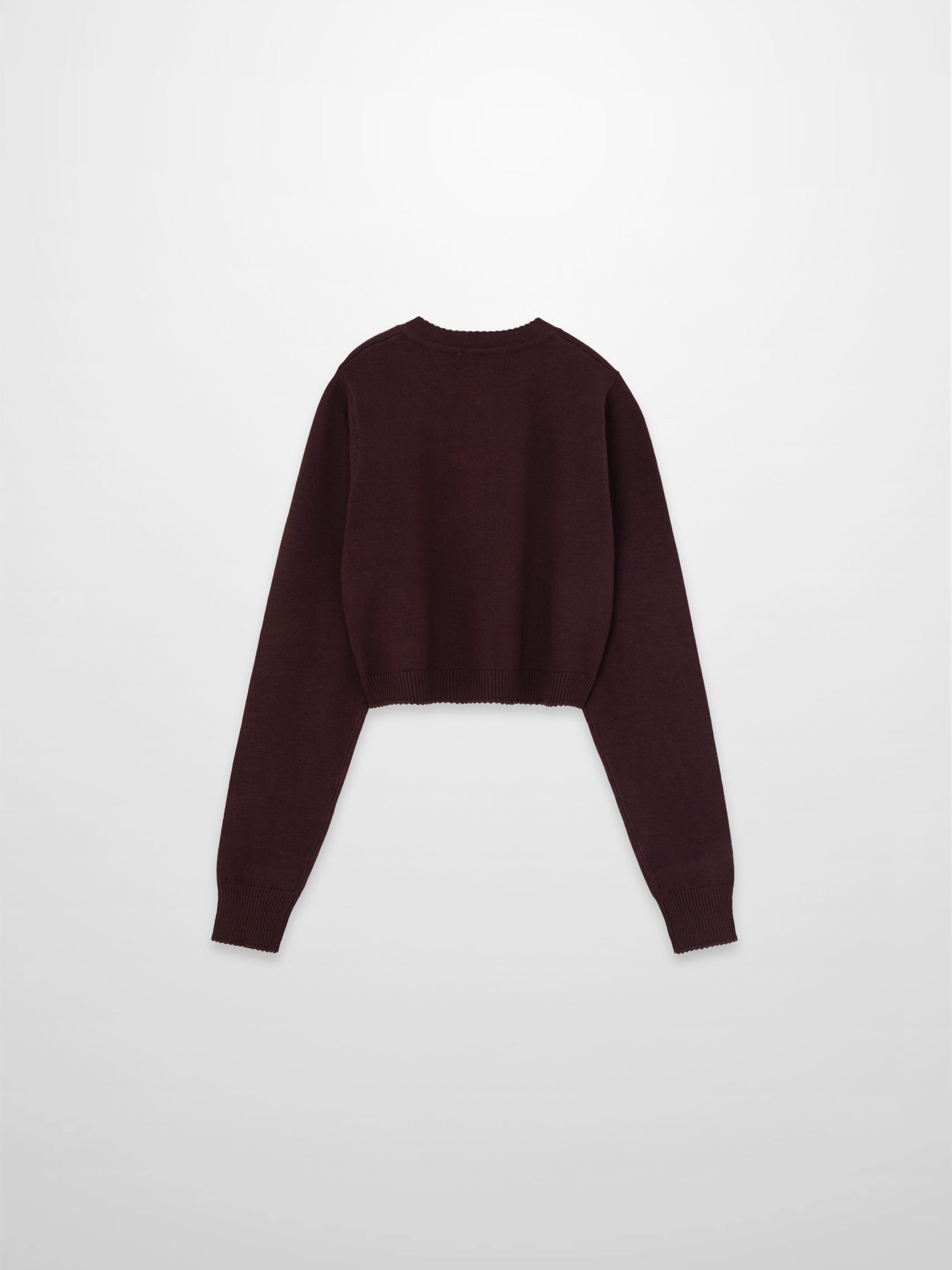 Trim Detail Crew Crop Cardigan-Chocolate Brown