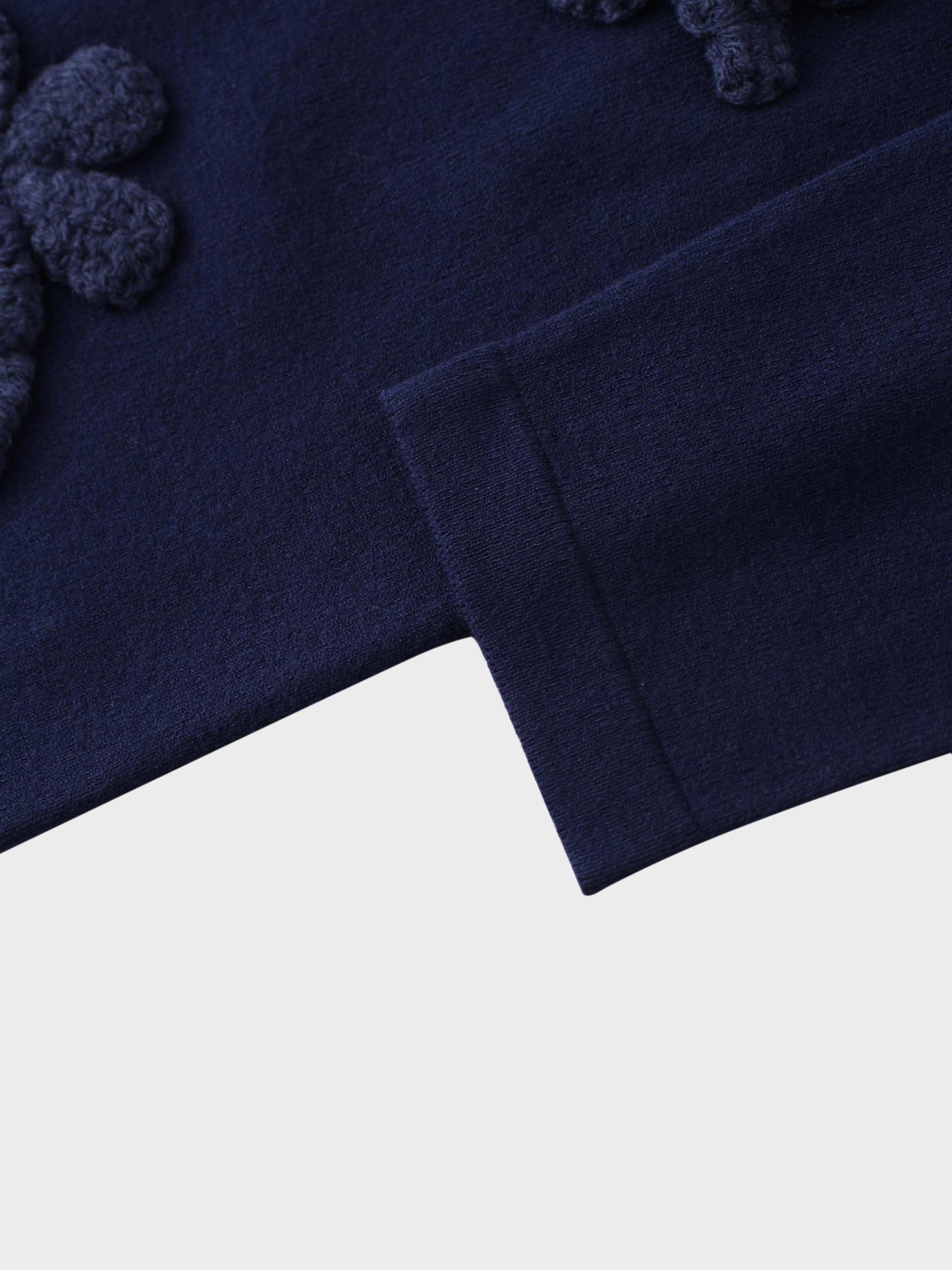 Crochet Puff Flower Sweater Set-Navy