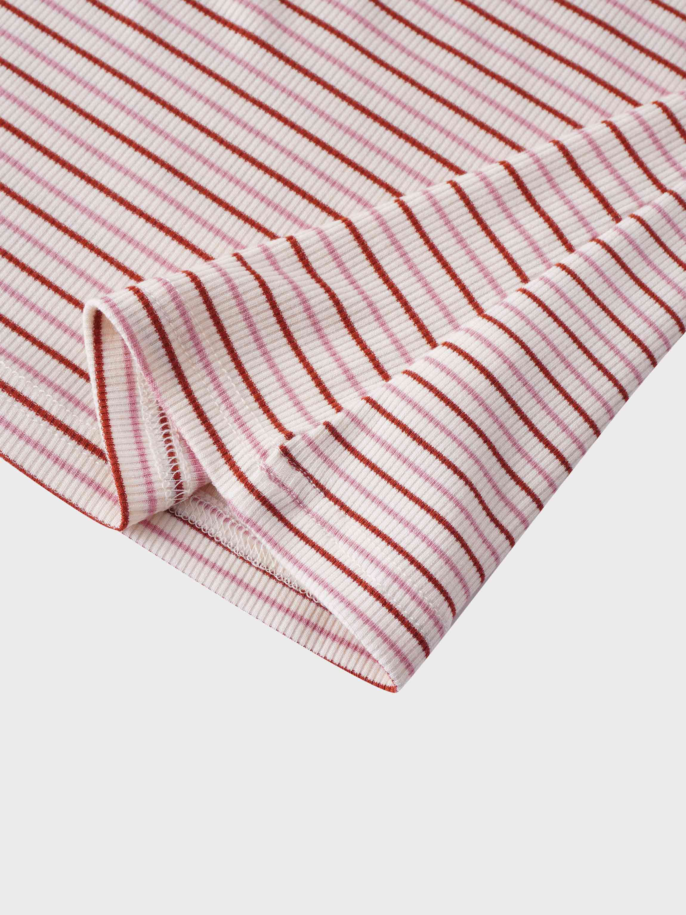 Ribbed Striped Crew 3/4 Sleeve-Pink/Raspberry