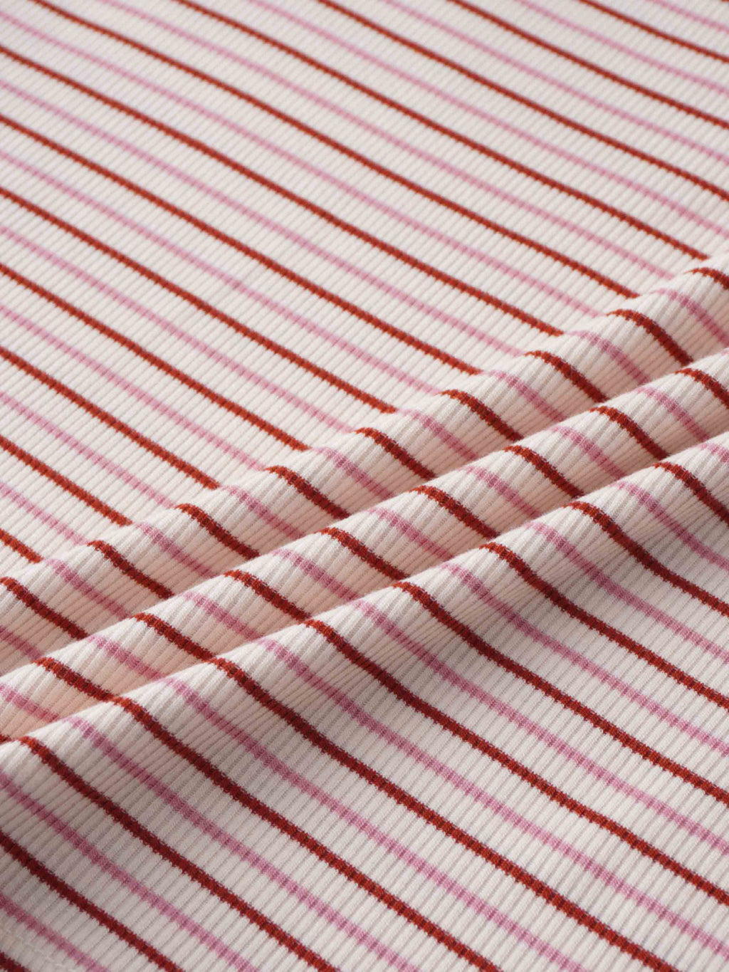 Ribbed Striped Crew 3/4 Sleeve-Pink/Raspberry