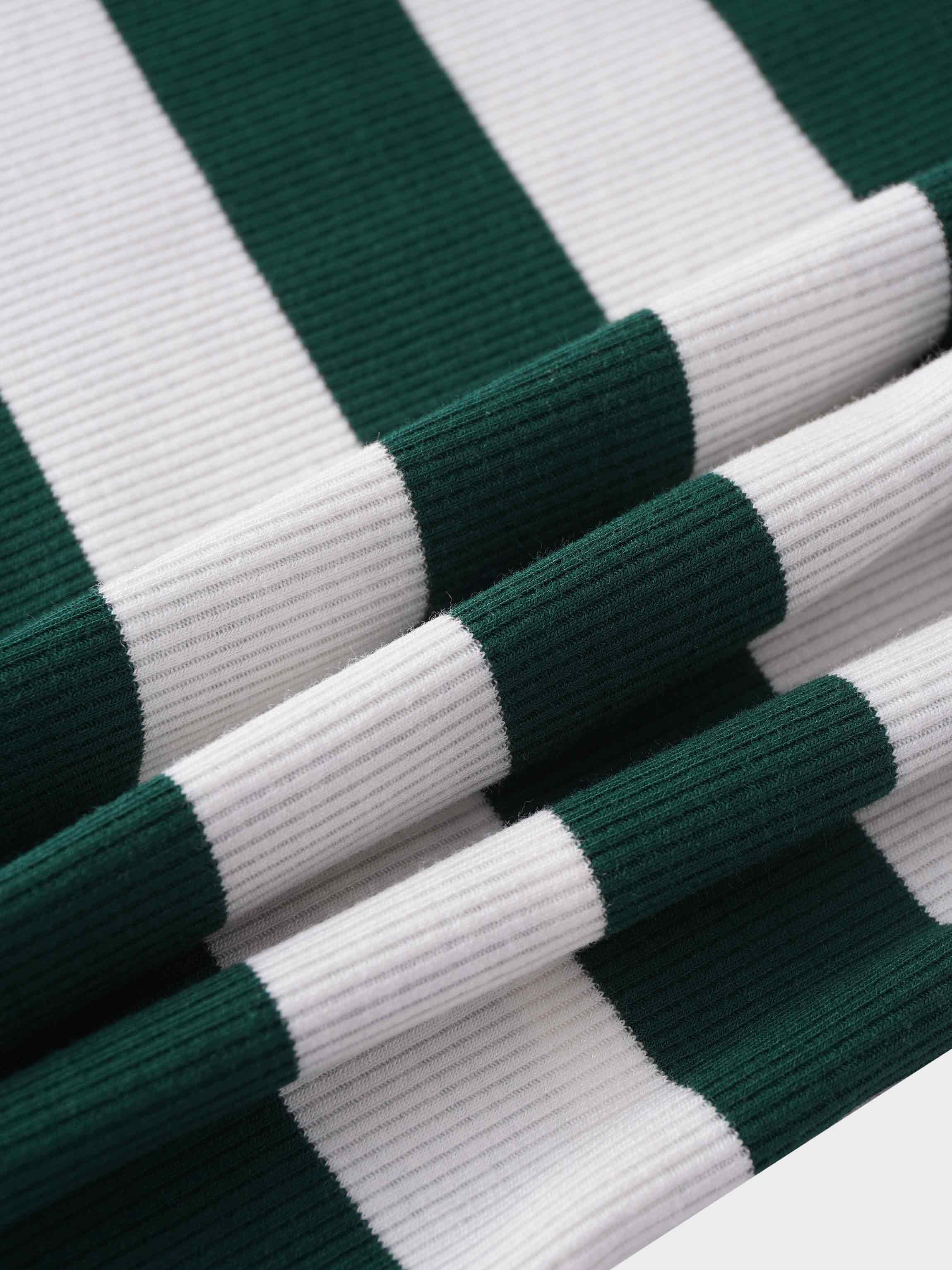 Striped Ribbed Turtleneck-Emerald/Cream