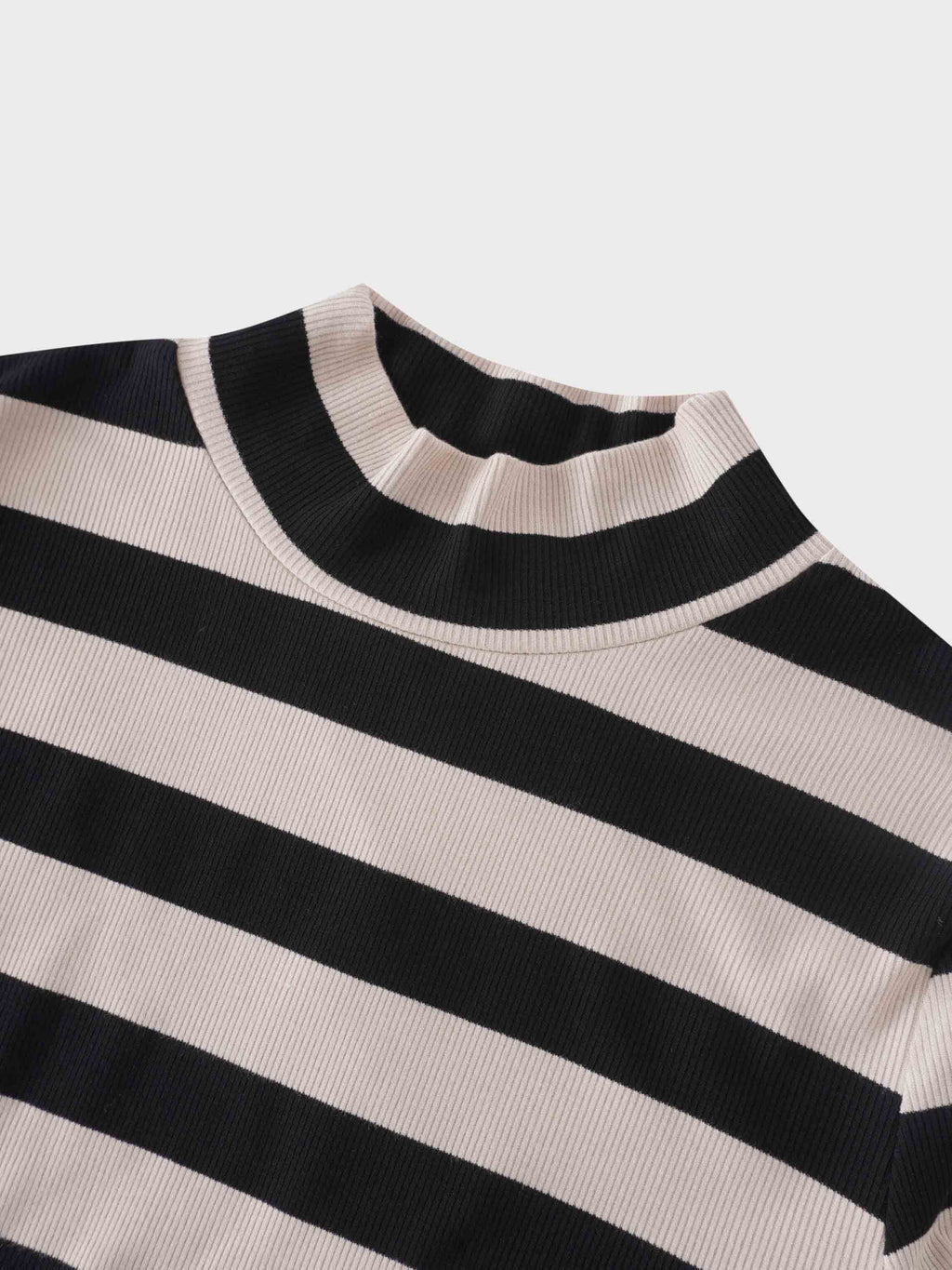 Striped Ribbed Turtleneck-Black/Cream
