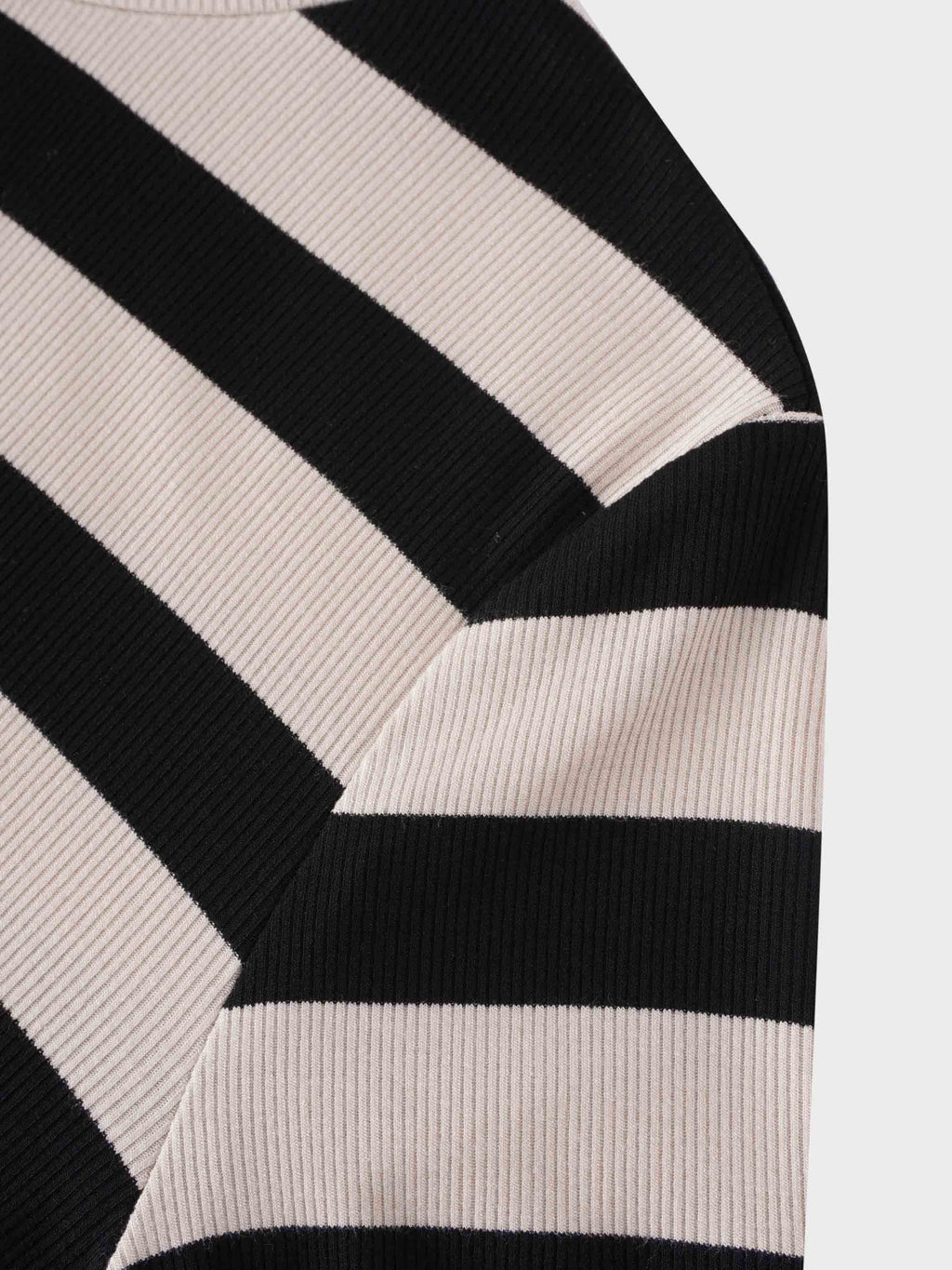 Striped Ribbed Turtleneck-Black/Cream