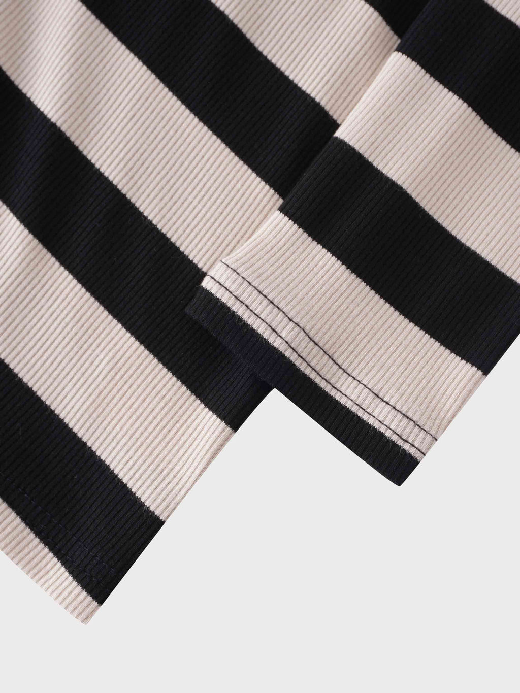 Striped Ribbed Turtleneck-Black/Cream