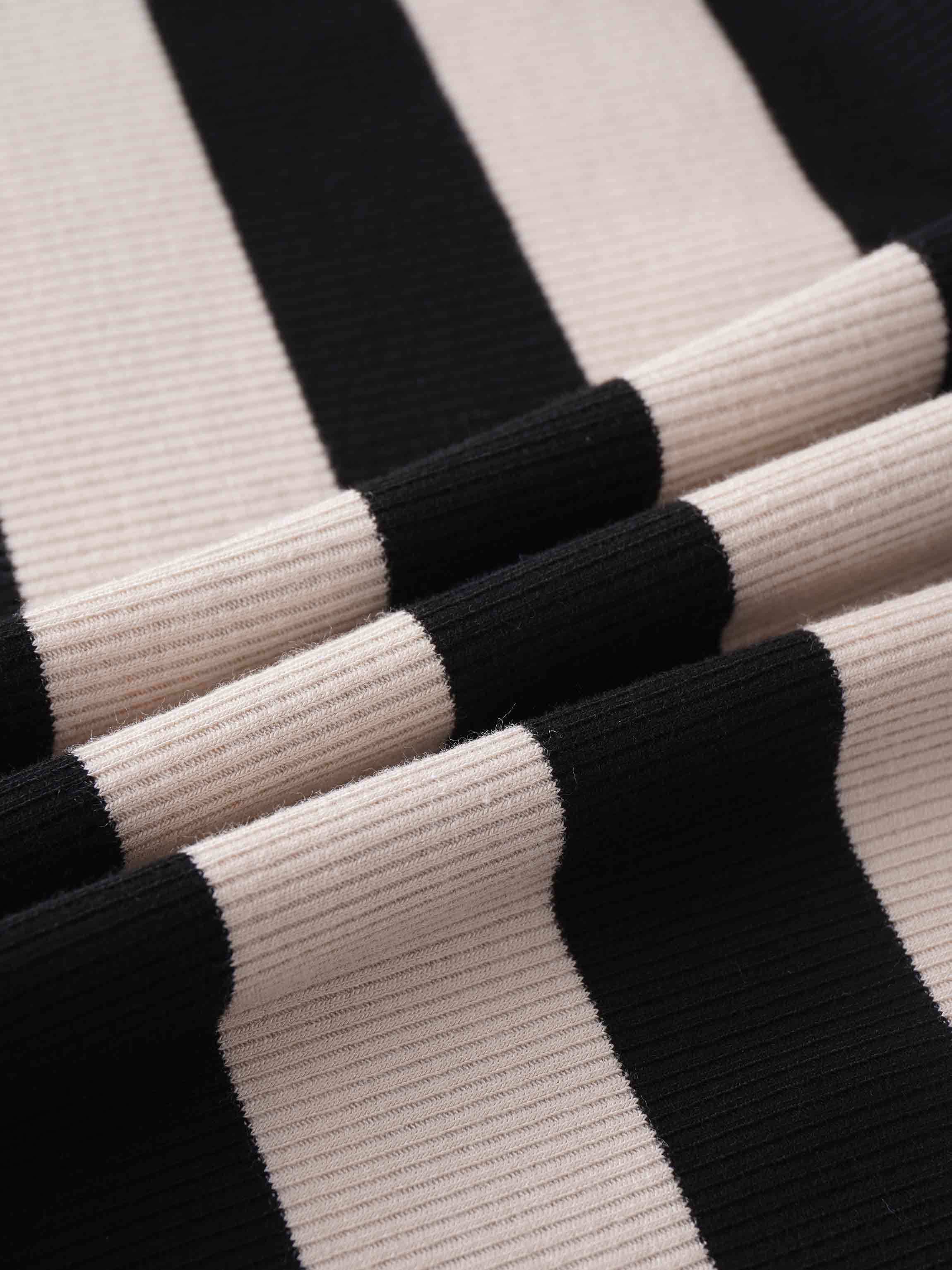 Striped Ribbed Turtleneck-Black/Cream