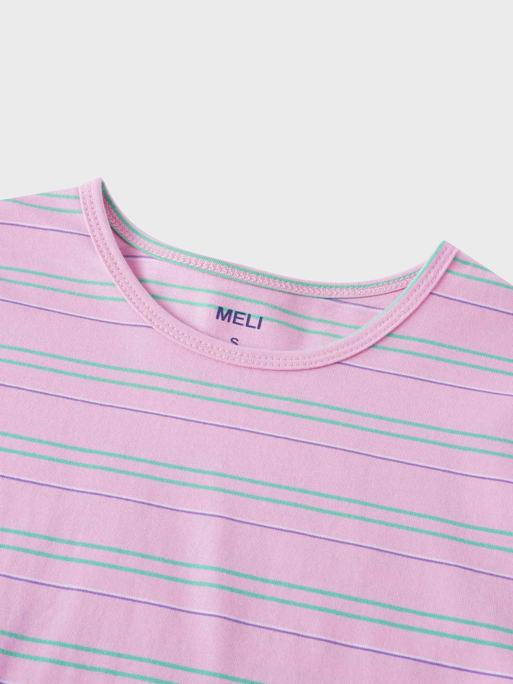 Flat Striped Crew Tee 3Q-Pink