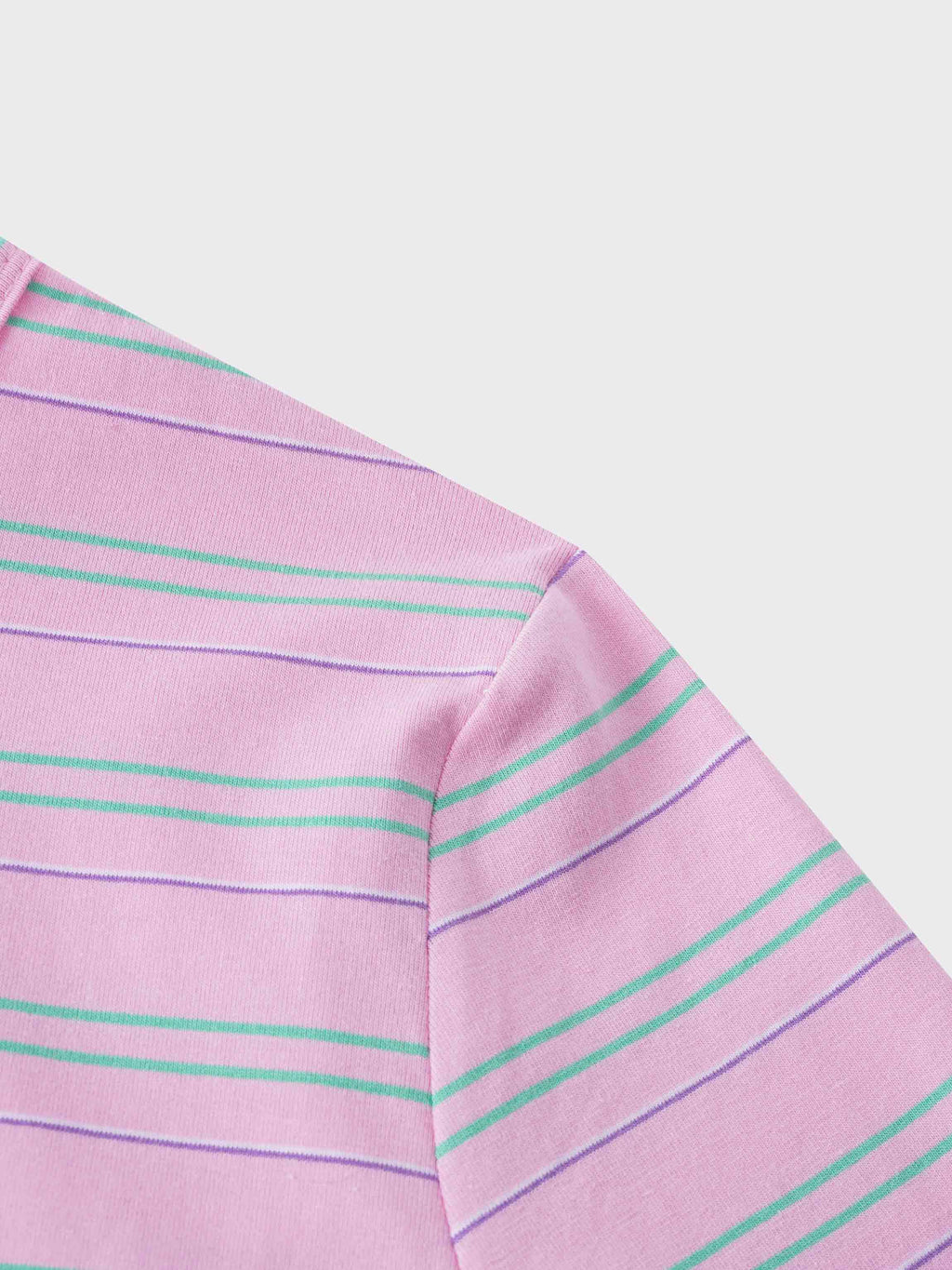 Flat Striped Crew Tee 3Q-Pink