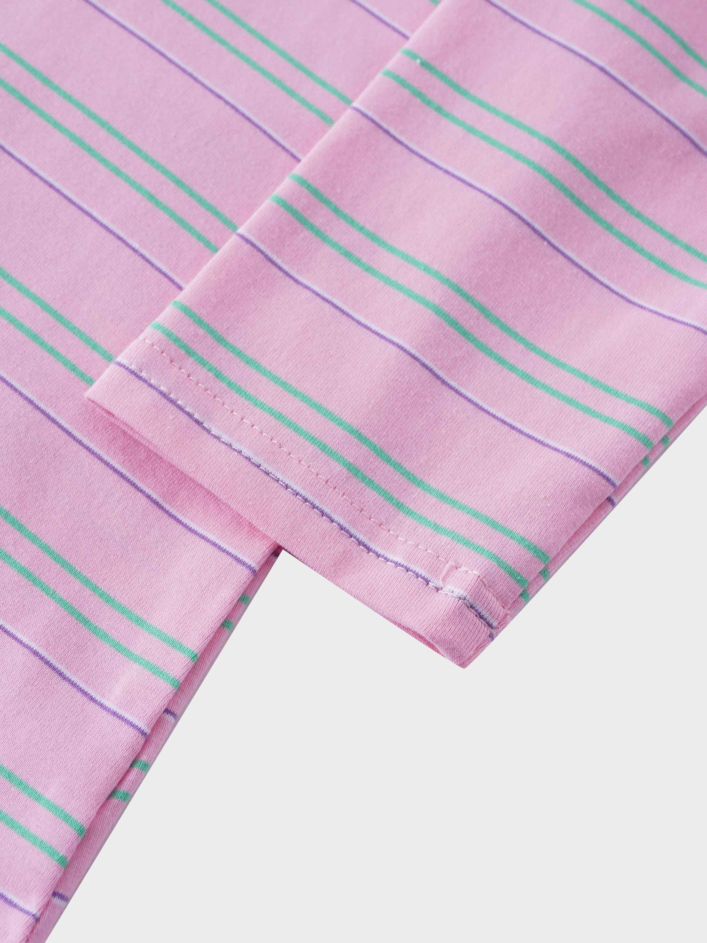 Flat Striped Crew Tee 3Q-Pink