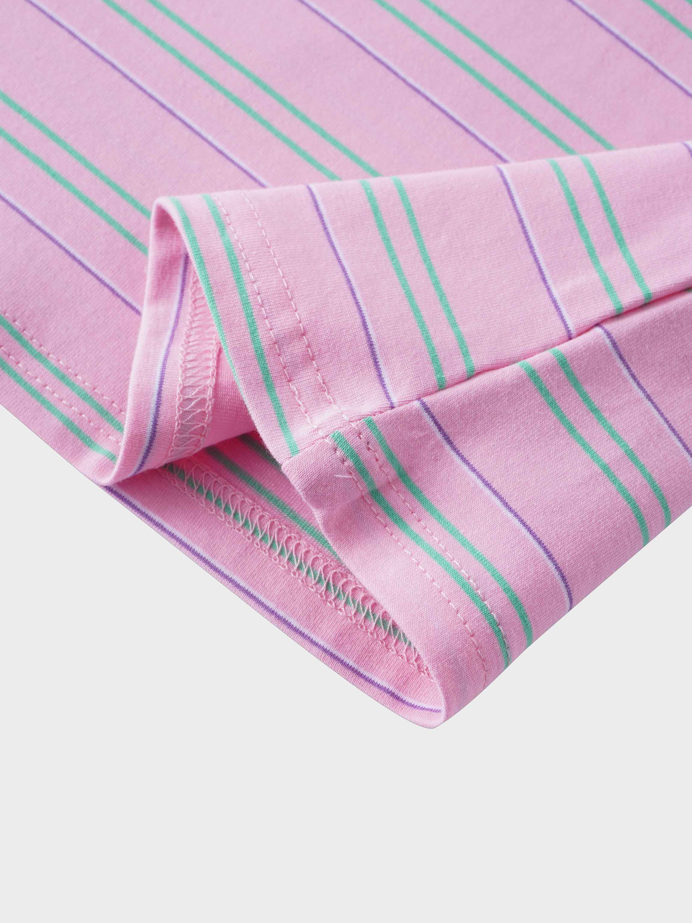 Flat Striped Crew Tee 3Q-Pink