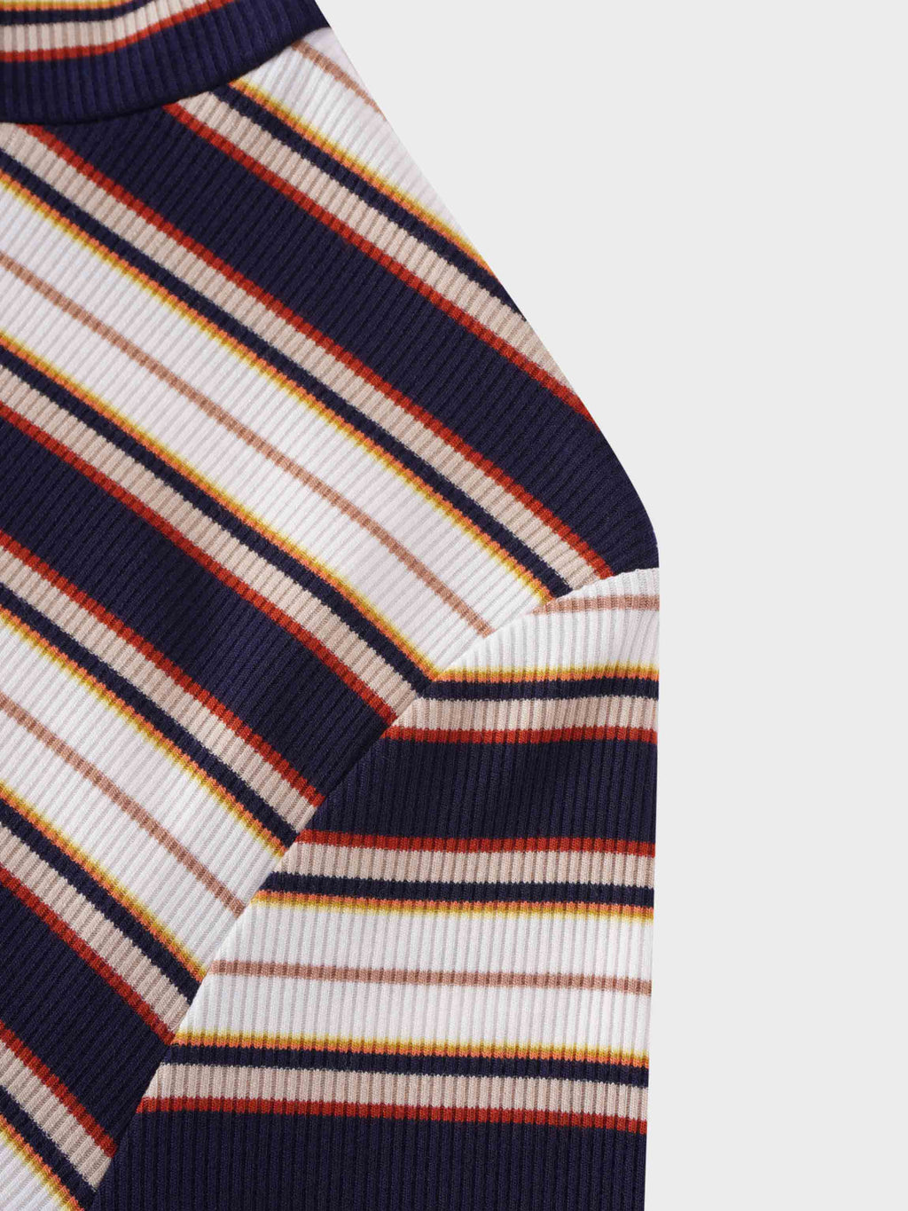 Striped Ribbed Turtleneck-Navy/Camel