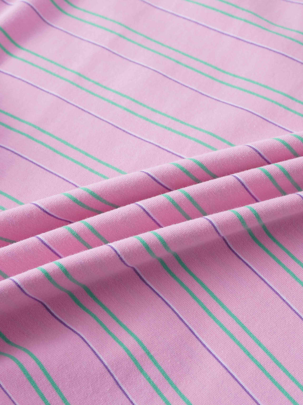 Flat Striped Crew Tee 3Q-Pink