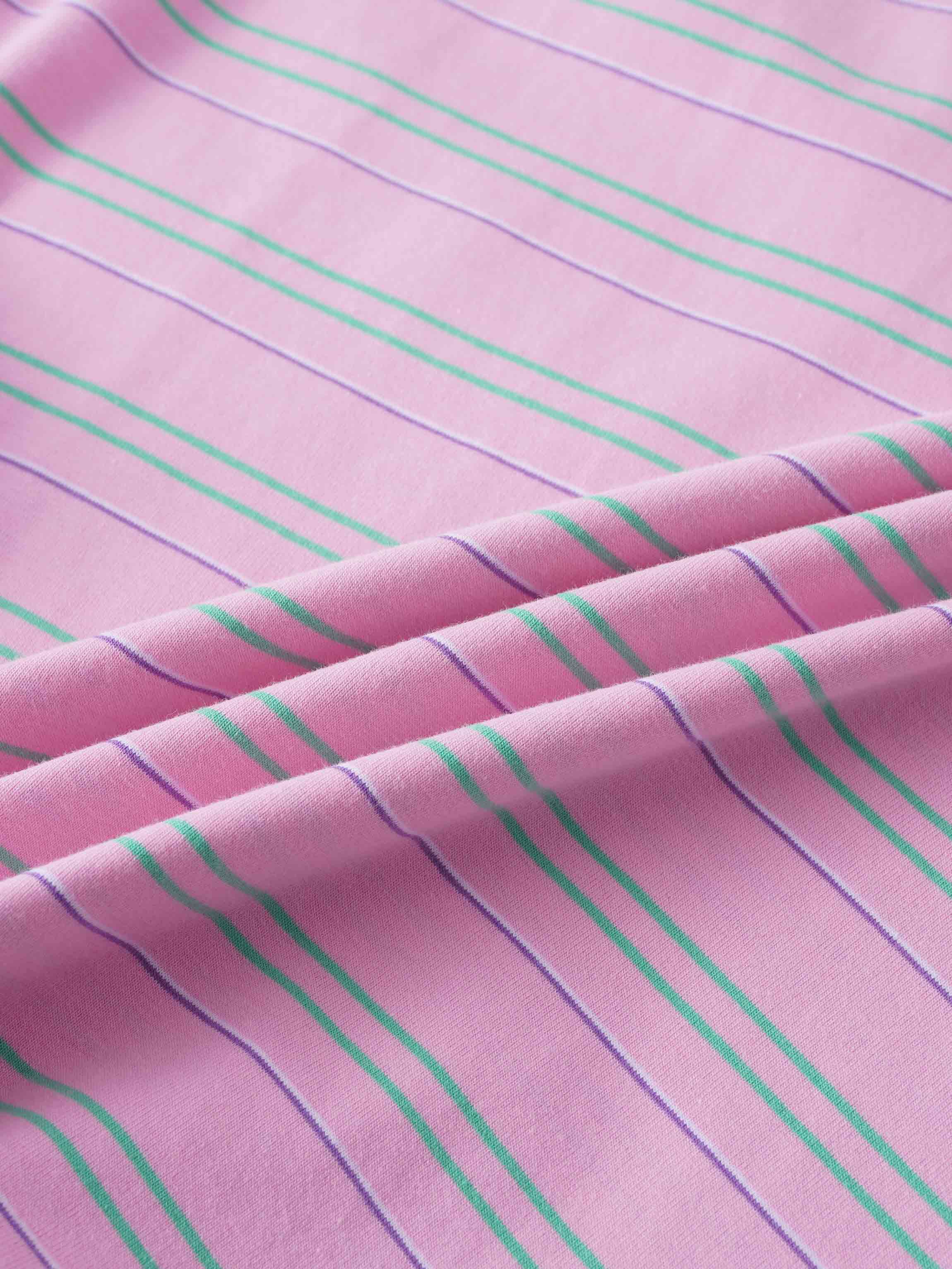 Flat Striped Crew Tee 3Q-Pink